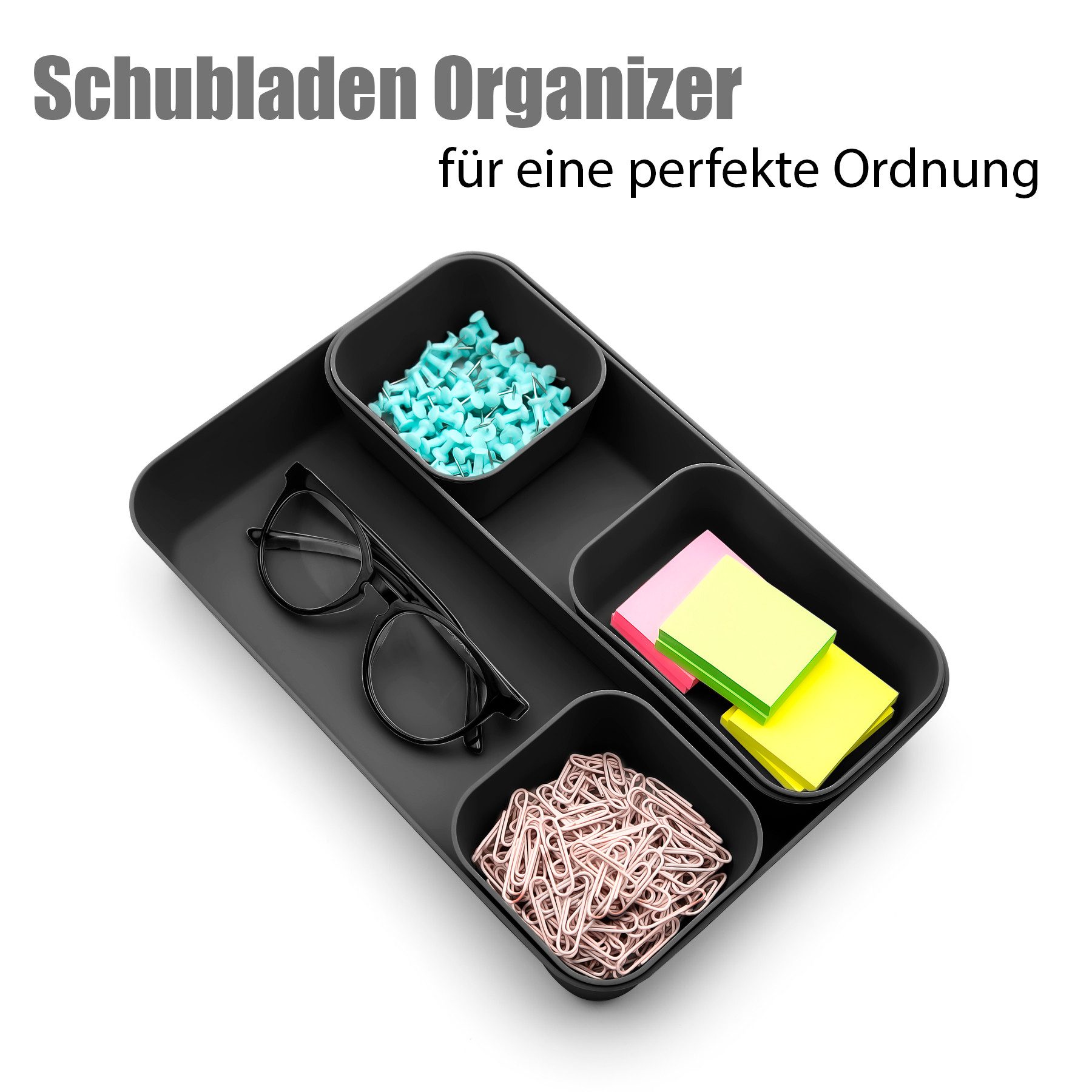 BigDean Organizer Schubladen Organizer mit 8 Fächern in Schwarz (Set, 1 St., 8 tlg), Küche (Lebensmittelecht), Schreibtisch, Büro