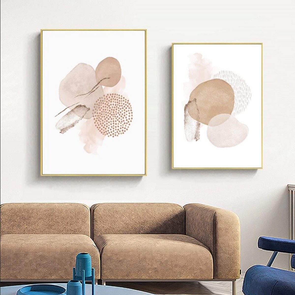 TPFLiving Kunstdruck (OHNE RAHMEN) Poster - Leinwand - Wandbild, Abstrakte Motive - Wanddeko Wohnzimmer - (13 verschiedene Größen zur Auswahl - Auch im günstigen 3-er Set), Farben: Beige, Braun, Weiß - Größe: 15x20cm