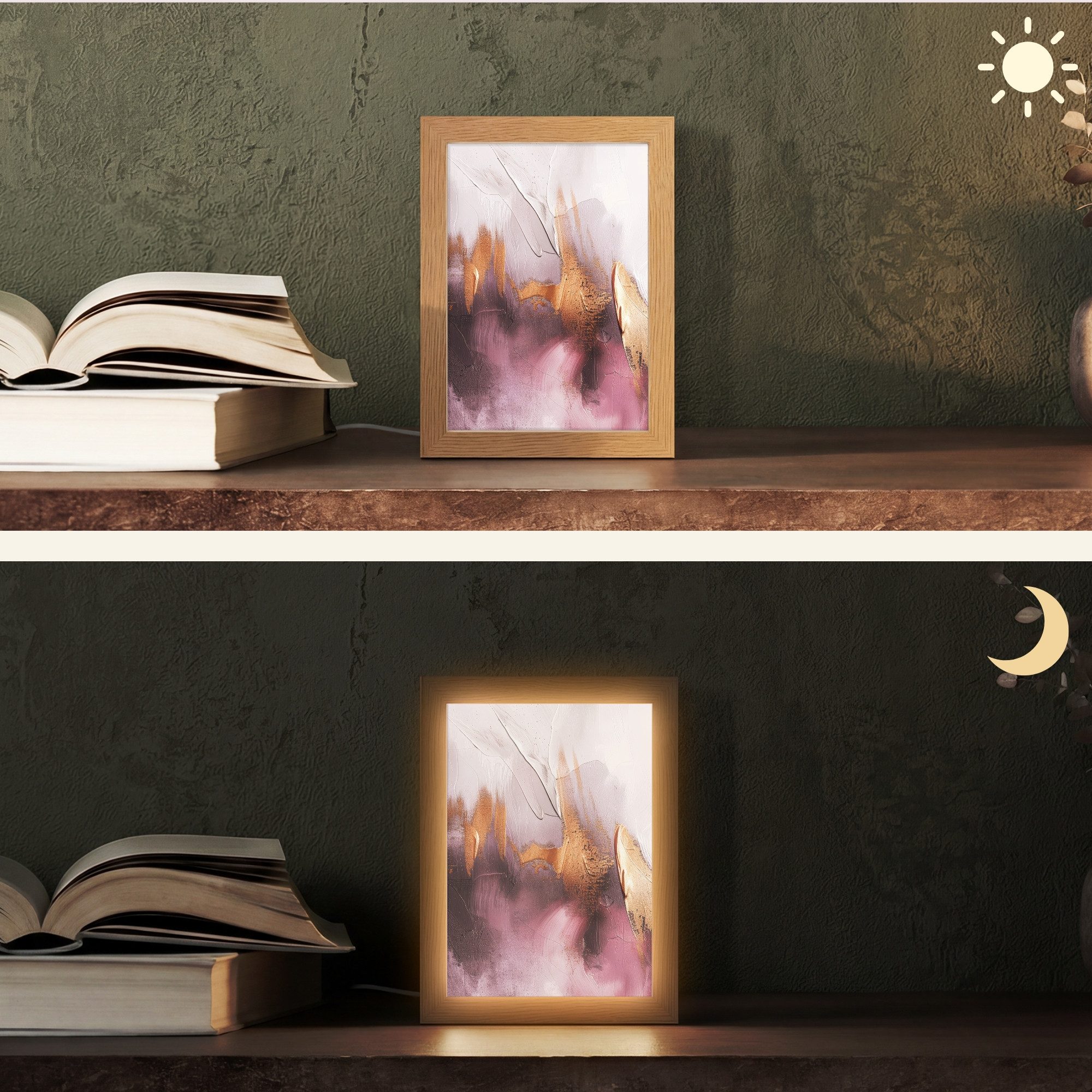 OnlyWow Tischleuchte Lila - Abstrakt - Farbe - Gold, Dimmbar, Farbwechsel, LED, Warmweiß, Kaltweiß, Neutralweiß Einstellbar, Tischlampe, Schreibtischlampe, Desk, Dimmbar, mit Kabel, LED