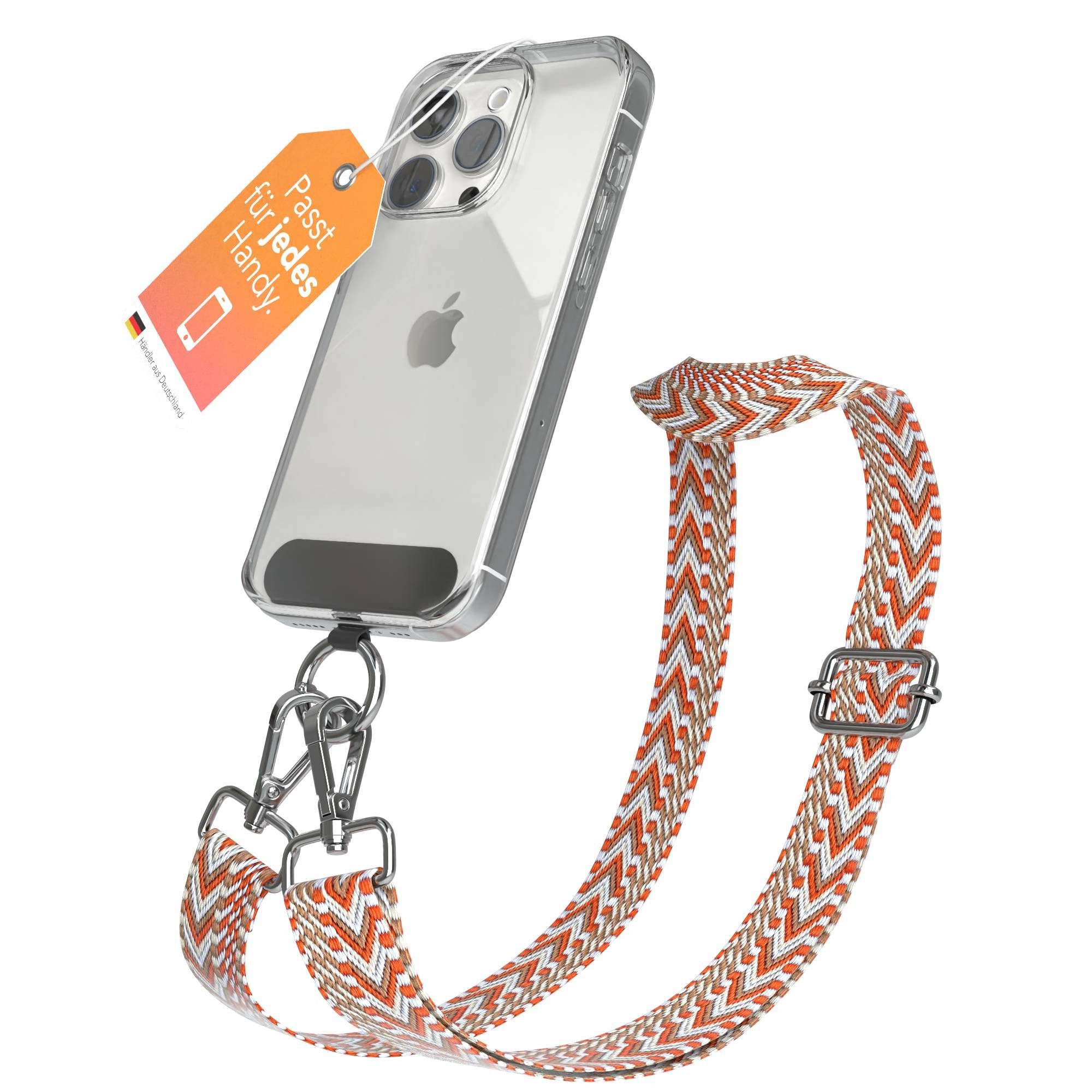 EAZY CASE Handykette Universal für alle Smartphones Boho/Wave/Leo Style, Handykette Universal für Samsung iPhone u.v.m mit Karabiner Bunt