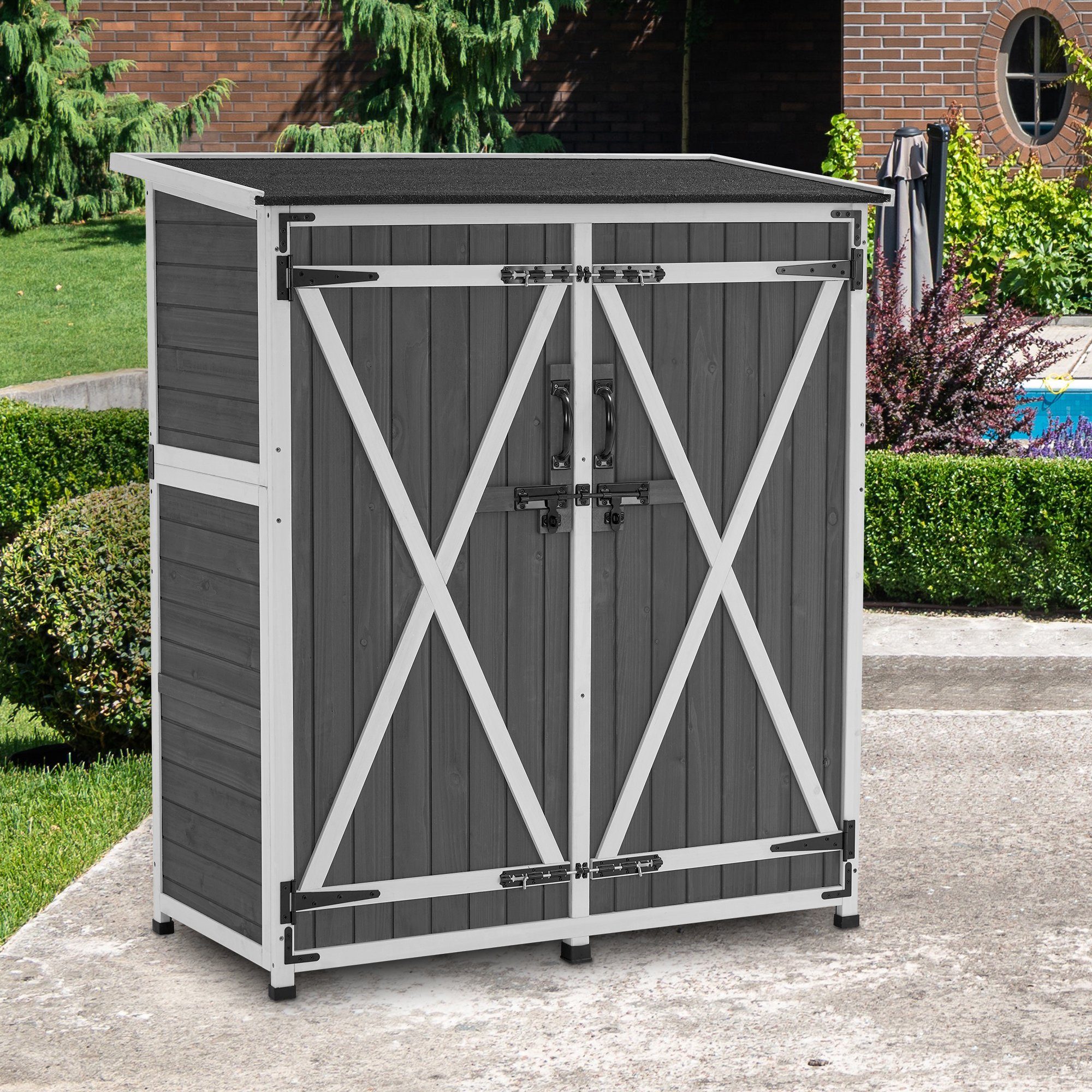 MCombo Gartenbox M MCombo Gartenschrank Klein 0707, Grau Wetterfest Außenbereich Outdoor Holz Gartenhaus 122×60×137cm