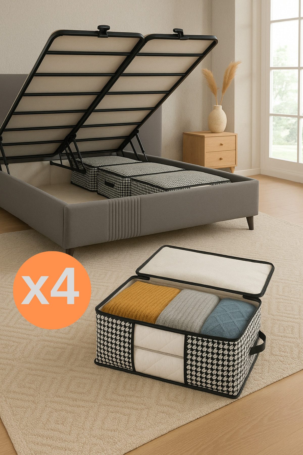 Formeya Unterbettkommode Unterbettbox mit Sichtfenster 64x45x22 cm 4er Set Organizer