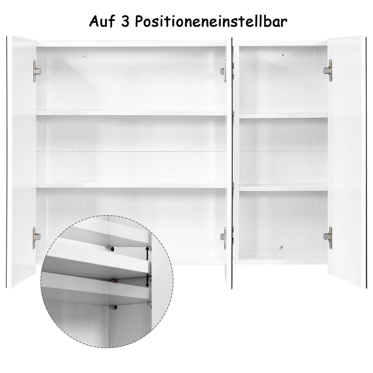 COSTWAY Spiegelschrank mit verstellbaren Ablagen, mit Spiegel,90x11x65cm – Bild 5 von 5
