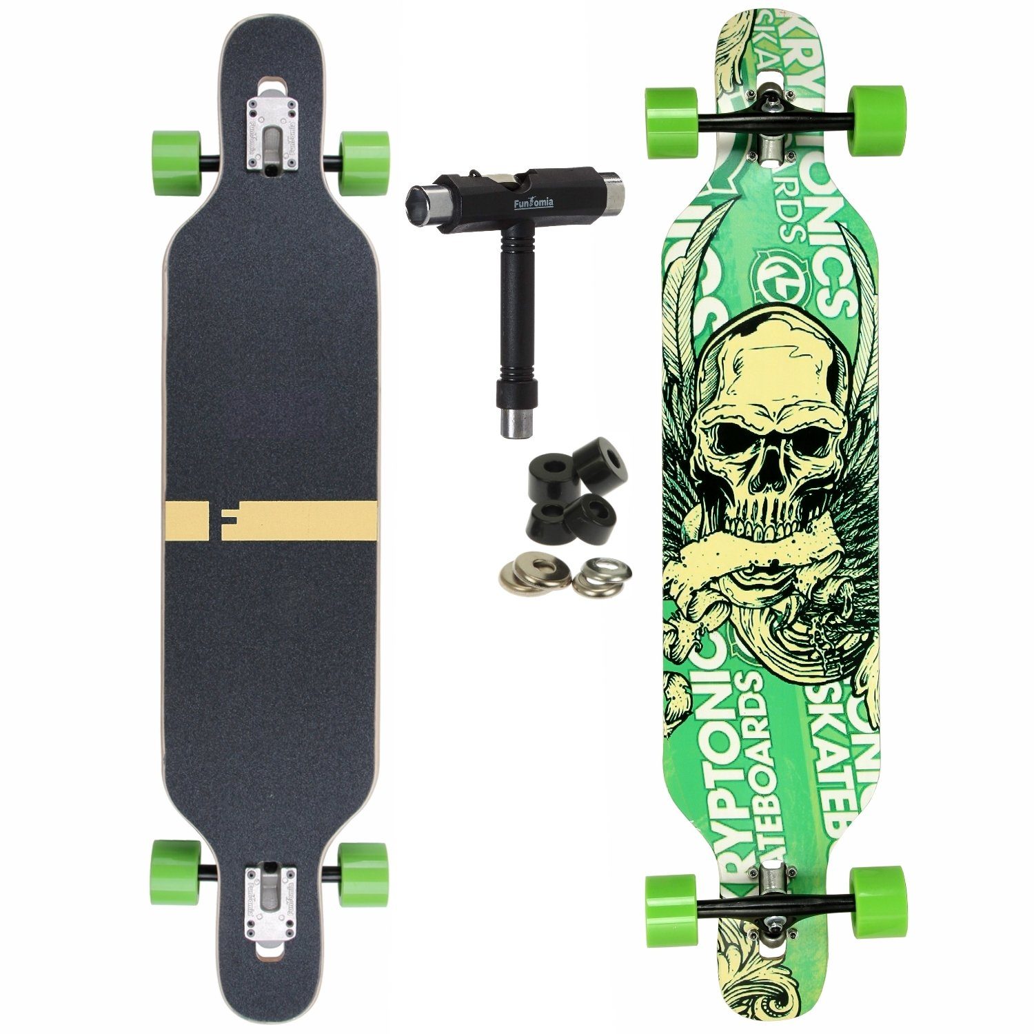 Longboard Longboard in 3 Flex Stufen Camber Ahornholz + T-Tool mit LED Rollen