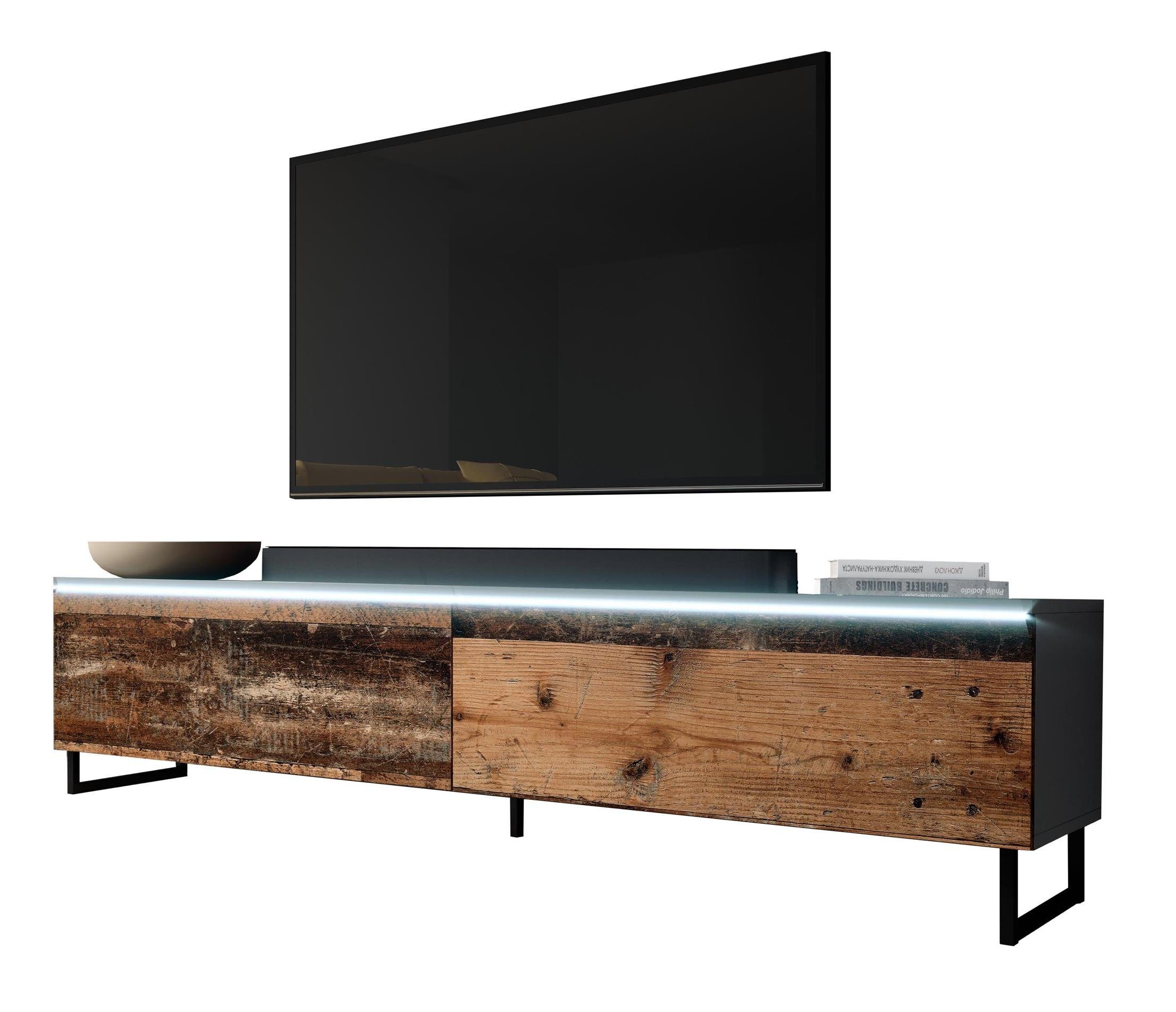 x LED, Metallfüßen Anthrazit/old cm B180 x TV-Board TV-Schrank Furnix mit H34 OHNE BARGO T32 wood