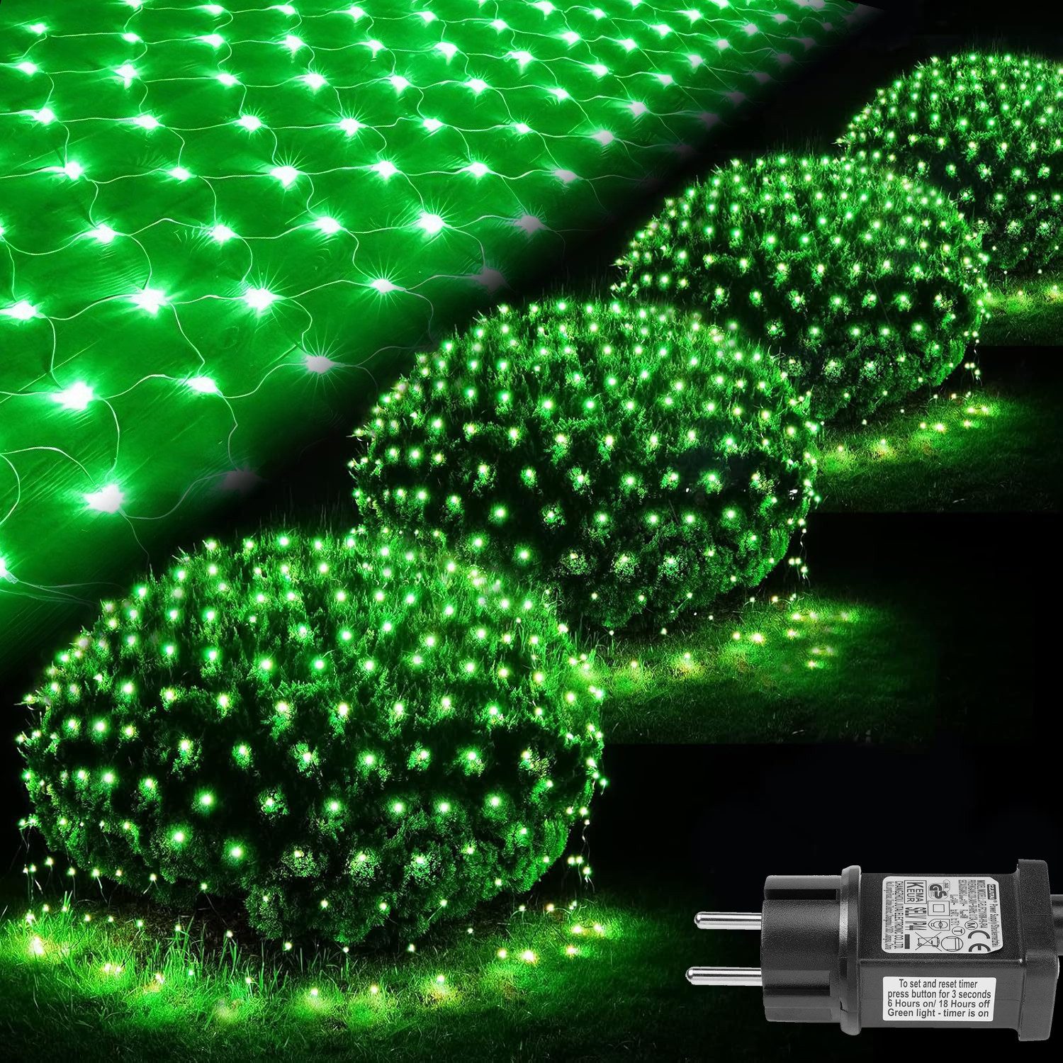 LMaxhome LED-Lichternetz Lichterkette Lichtervorhang Weihnachts Deko für Büsche Garten Zäune, 200-flammig, Mesh Lichterkette Netz mit 8 Modi Timer, 1,5x1,5m/2x2m/3x2m/6x4m