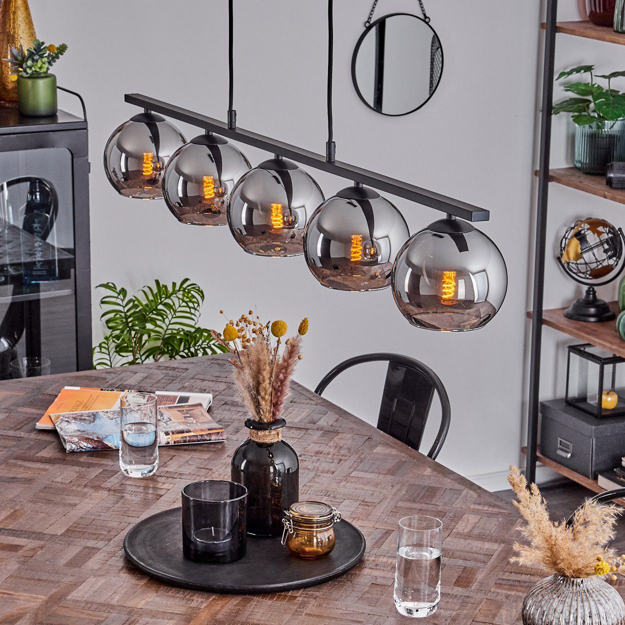 hofstein Pendelleuchte Hängelampe aus Metall/Glas in Schwarz/Chromfarben, o günstig online kaufen