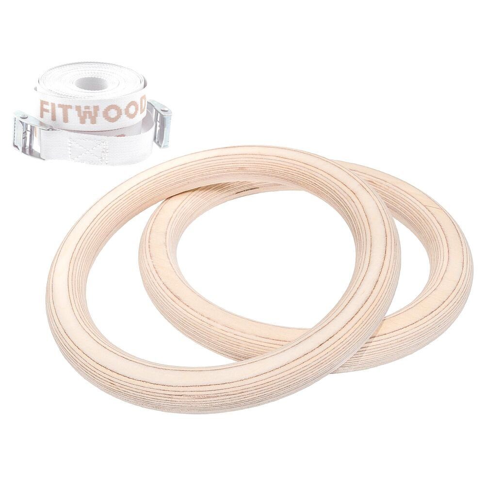 Fitwood Turnring Turnringe-Set Ulpu, Effizientes Training vor allem für Kraft und Koordination Holzoptik, weißes Band