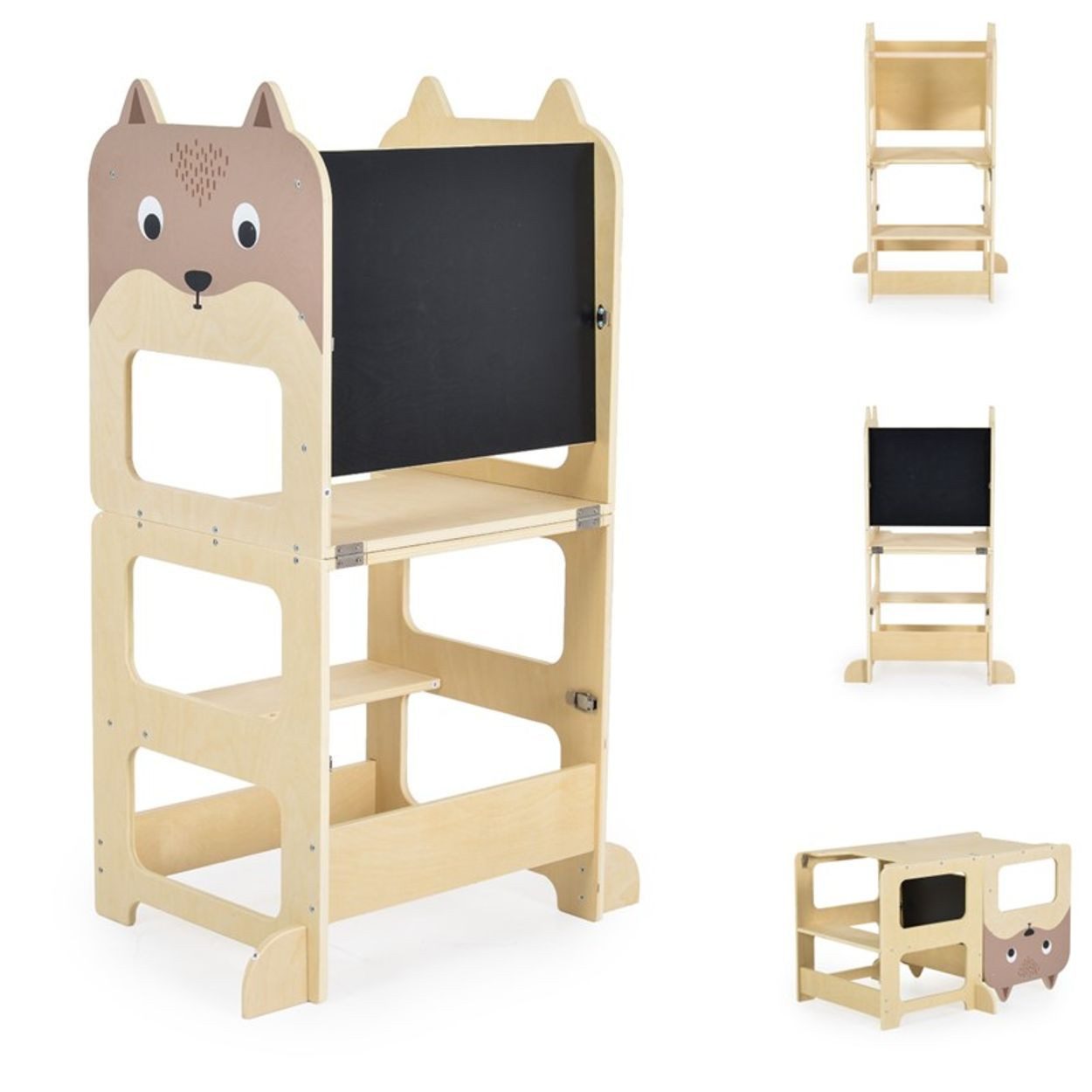 Moni Stehhilfe Kinder Holzlernturm 3in1 24446, Schreibtisch Bank Zeichentafel Stehhilfe