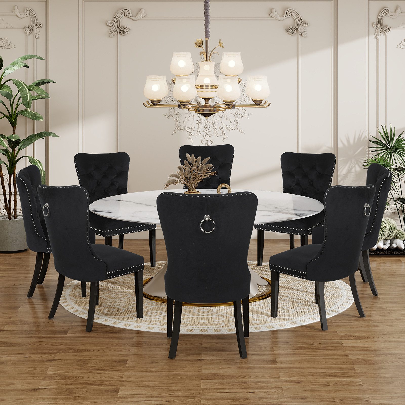 Puluomis Esszimmerstuhl (2/4/6/8 Set Grau/ Schwarz/Beige, 8 St), Samt Stuhl günstig online kaufen