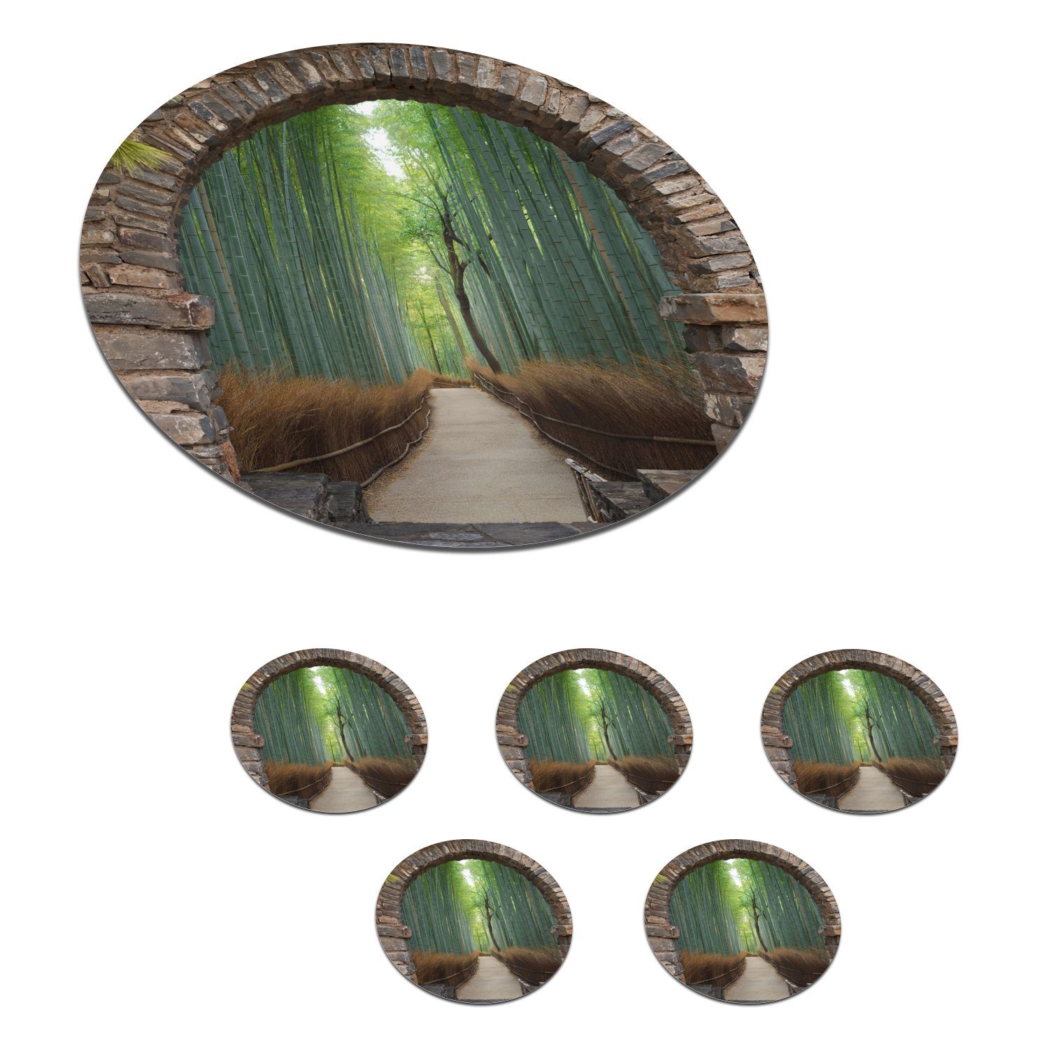 MuchoWow Glasuntersetzer Bambus - Japanisch - Durchsichtig - Wald, Zubehör für Gläser, 6-tlg., Getränkeuntersetzer, Tassenuntersetzer, Korkuntersetzer, Tasse, Becher