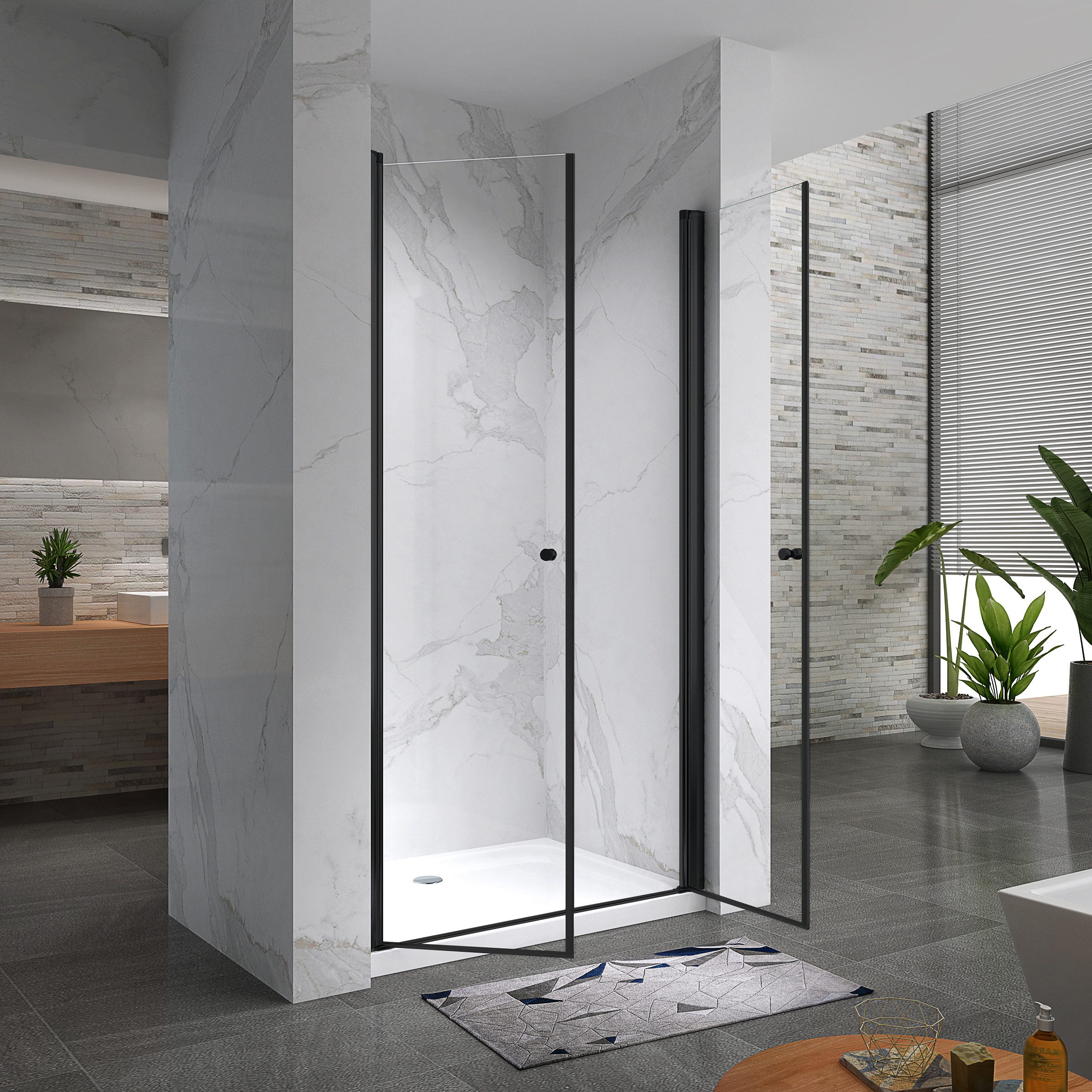 i-flair Dusch-Doppelflügeltür Lima BLACK, 72x180 cm, 6 mm Sicherheitsglas