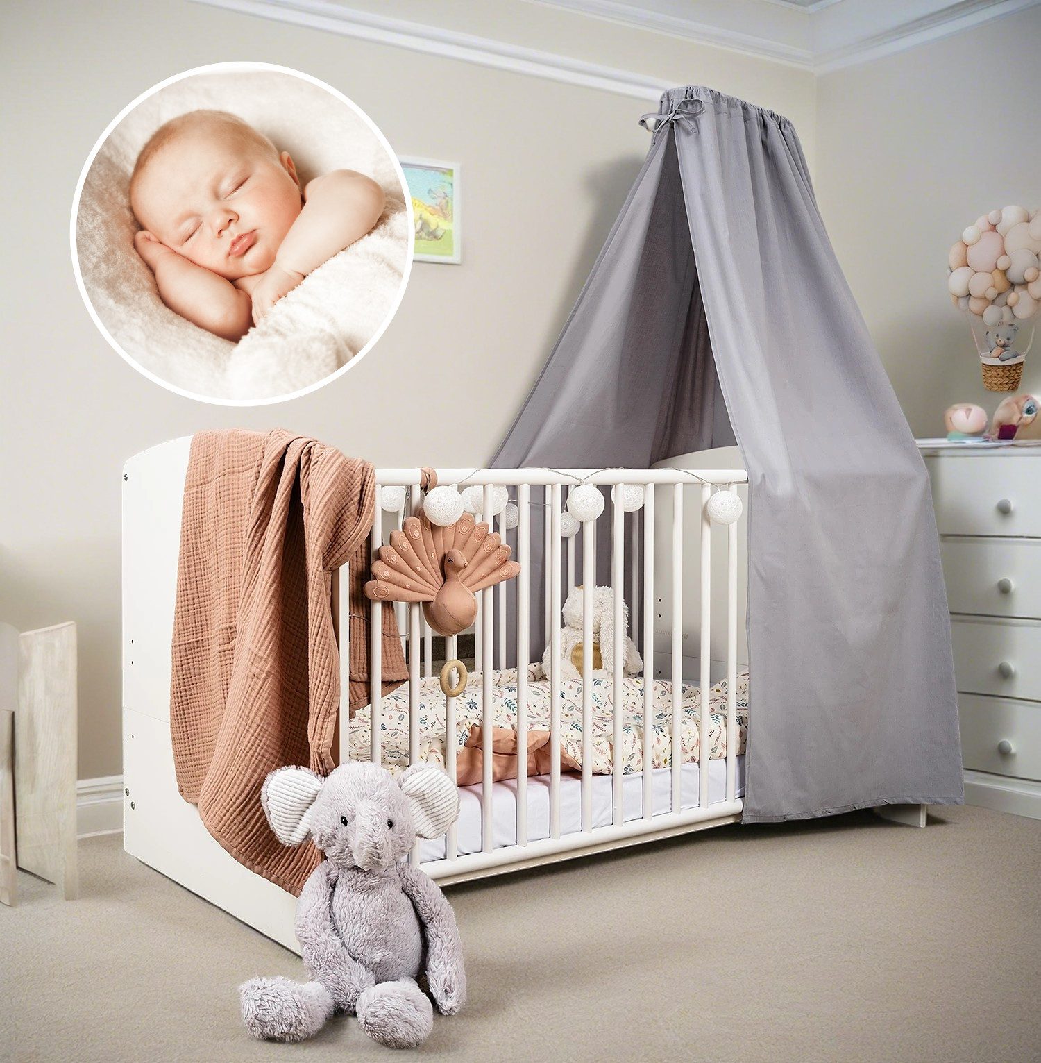 Alavya Home® Betthimmel Babybetthimmel mit Himmelstange Baldachin Insektenschutz für Babybett (2-tlg), Komplett-Set 100% Bio-Baumwolle, GOTS-geprüft, 150 x 240 cm