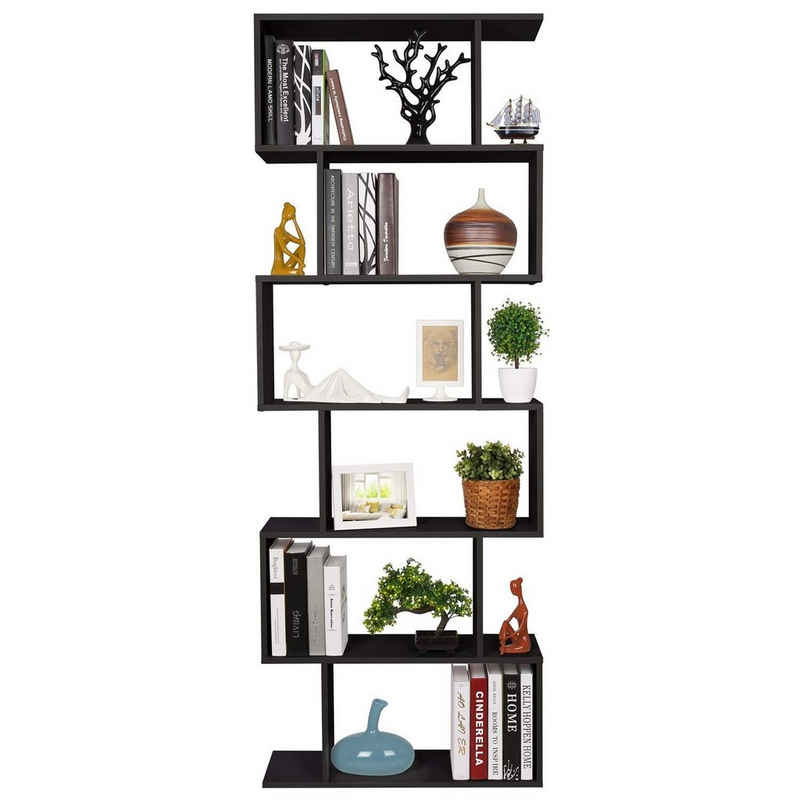 Homfa Standregal, 1-tlg., Bücherregal mit 6 Ebenen, Holzregal für Wohnzimmer Flur, freistehend, schwarz