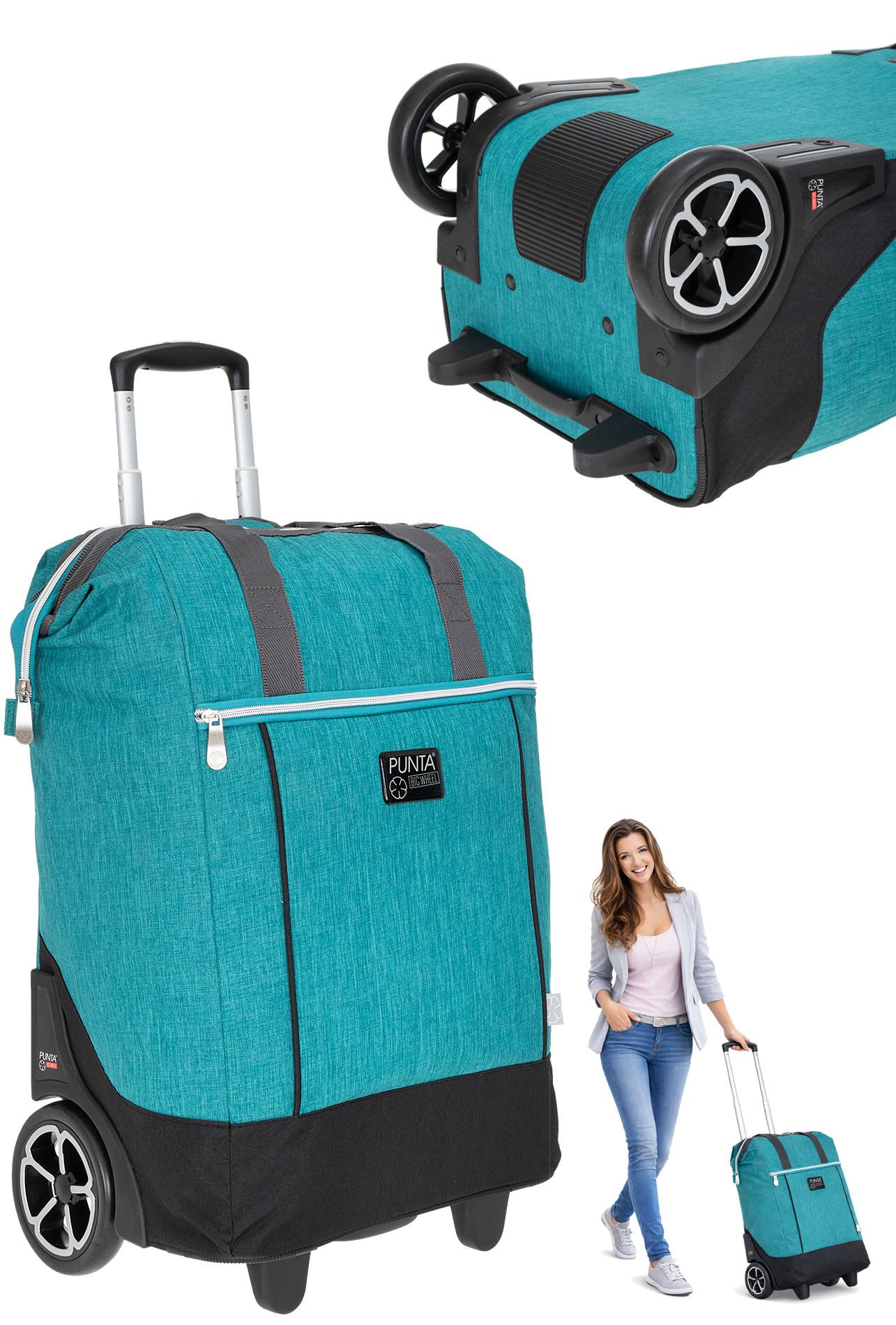 PUNTA Einkaufstrolley Big Wheel große Räder 40 Liter Einkaufsroller, Trolley Shopper Einkaufskorb Einkaufstrolly 10303 + Thermo Tasche