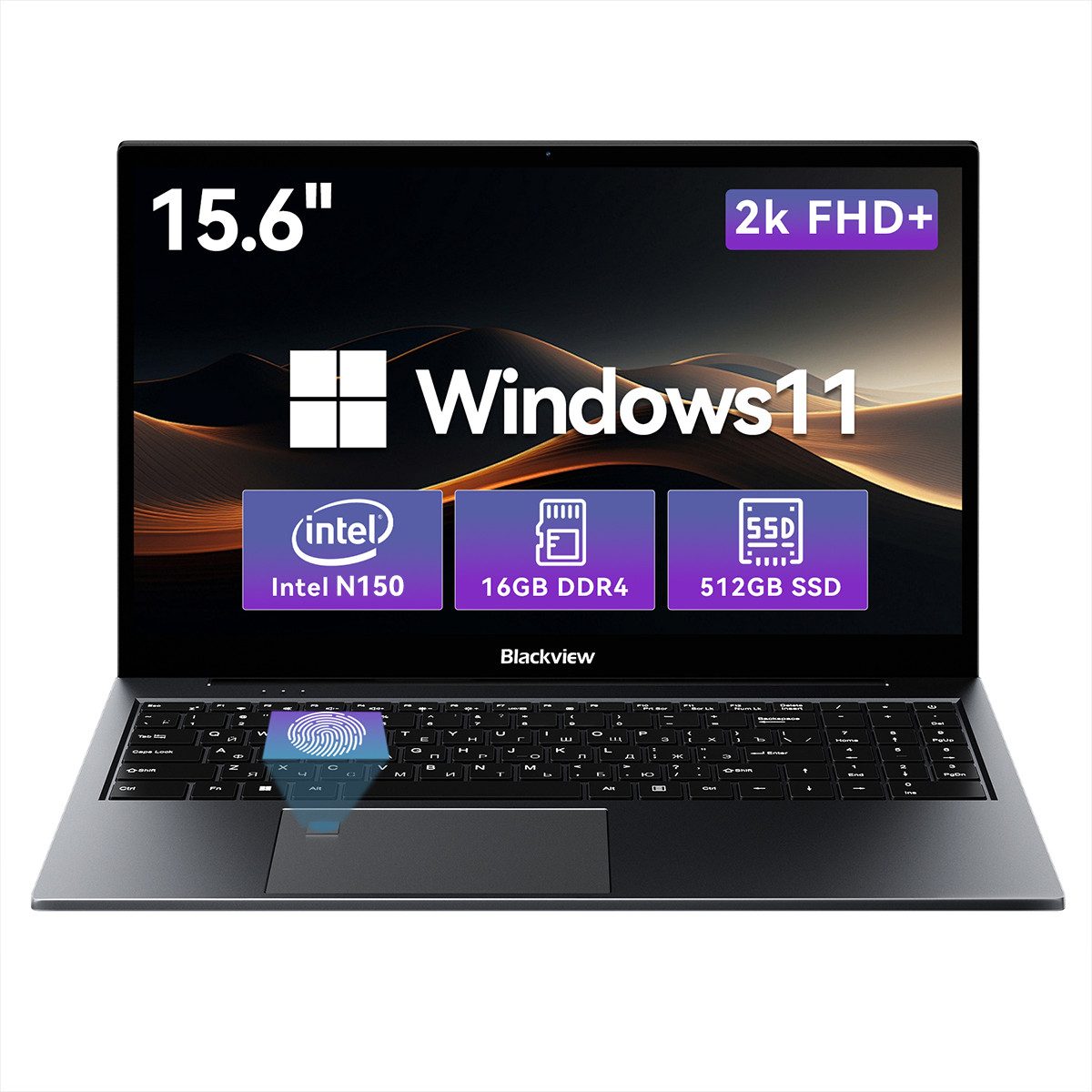 blackview 15.6“ Acebook8 Intel Core N150 Notebook (Intel N150 Intel Core N150, 512 GB SSD, Windows 11, Fingerabdruckerkennung, Face Unlock)