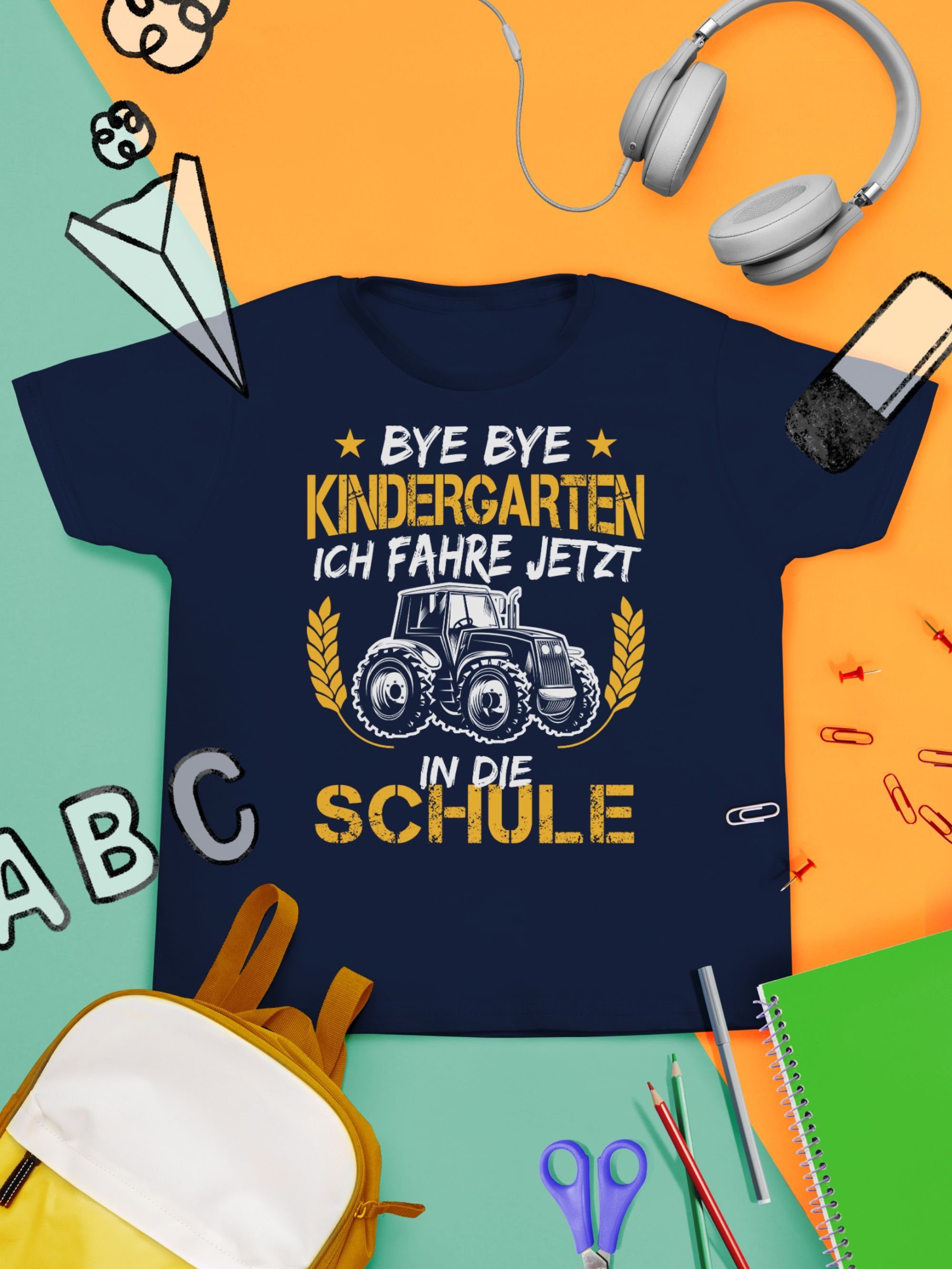 Einschulung die ich Navy Weiß Kindergarten Bye fahre in Blau Schulanfang Geschenke Junge Shirtracer T-Shirt Traktor 1 Schule jetzt Bye Orange