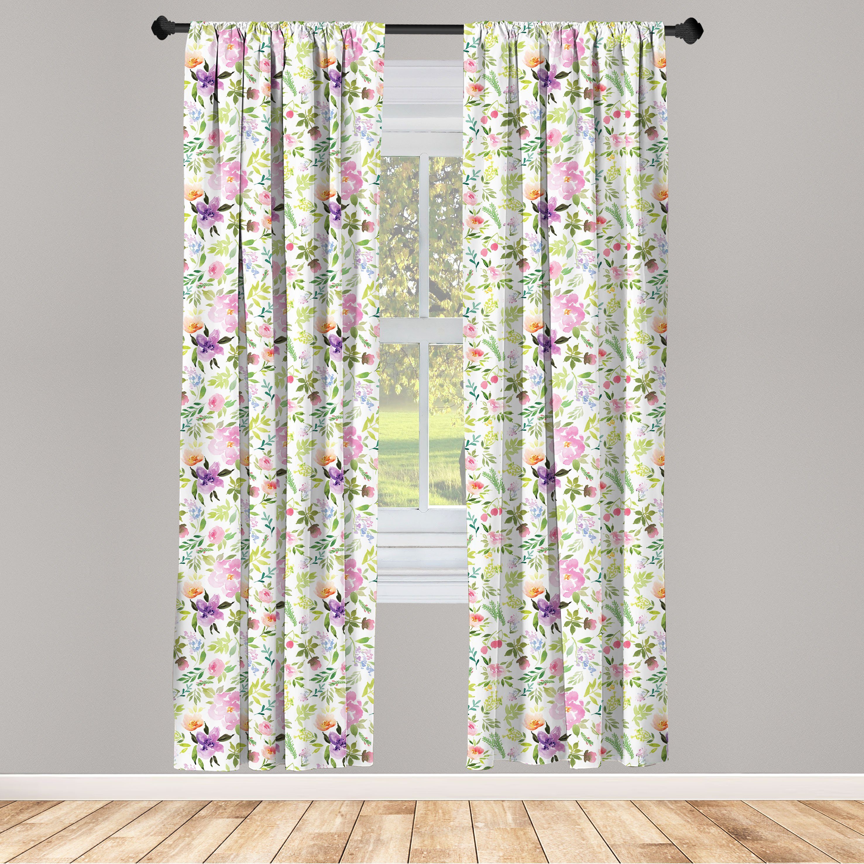 Gardine Vorhang für Wohnzimmer Schlafzimmer Dekor, Abakuhaus, Microfaser, Aquarell Sanfte Frühlings-Blumen