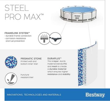 BESTWAY Framepool Bestway Steel MAX Pro Pool Set 457x122cm grau Pumpe + Leiter +