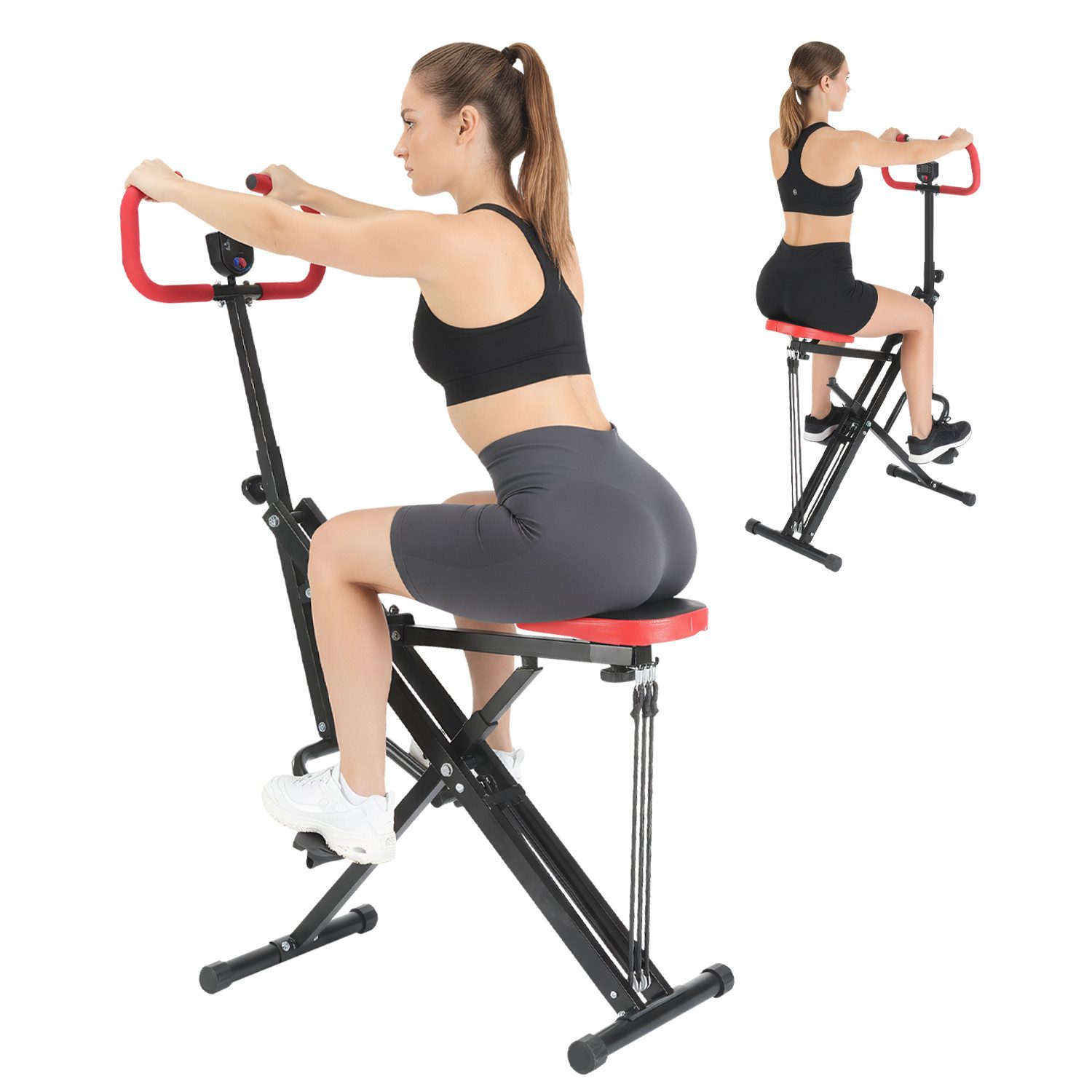 kehot Bauchtrainer Kompakter Squat Trainer mit Sitz & Griff, Klappbar (Höhen- und Sitzverstellung für Individuelles Ganzkörpertraining, Mit 3 Widerstandsbändern à 45 lbs für Zusätzliche Intensität), Stabiler Heimtrainer mit Zähler, belastbar bis 100 kg