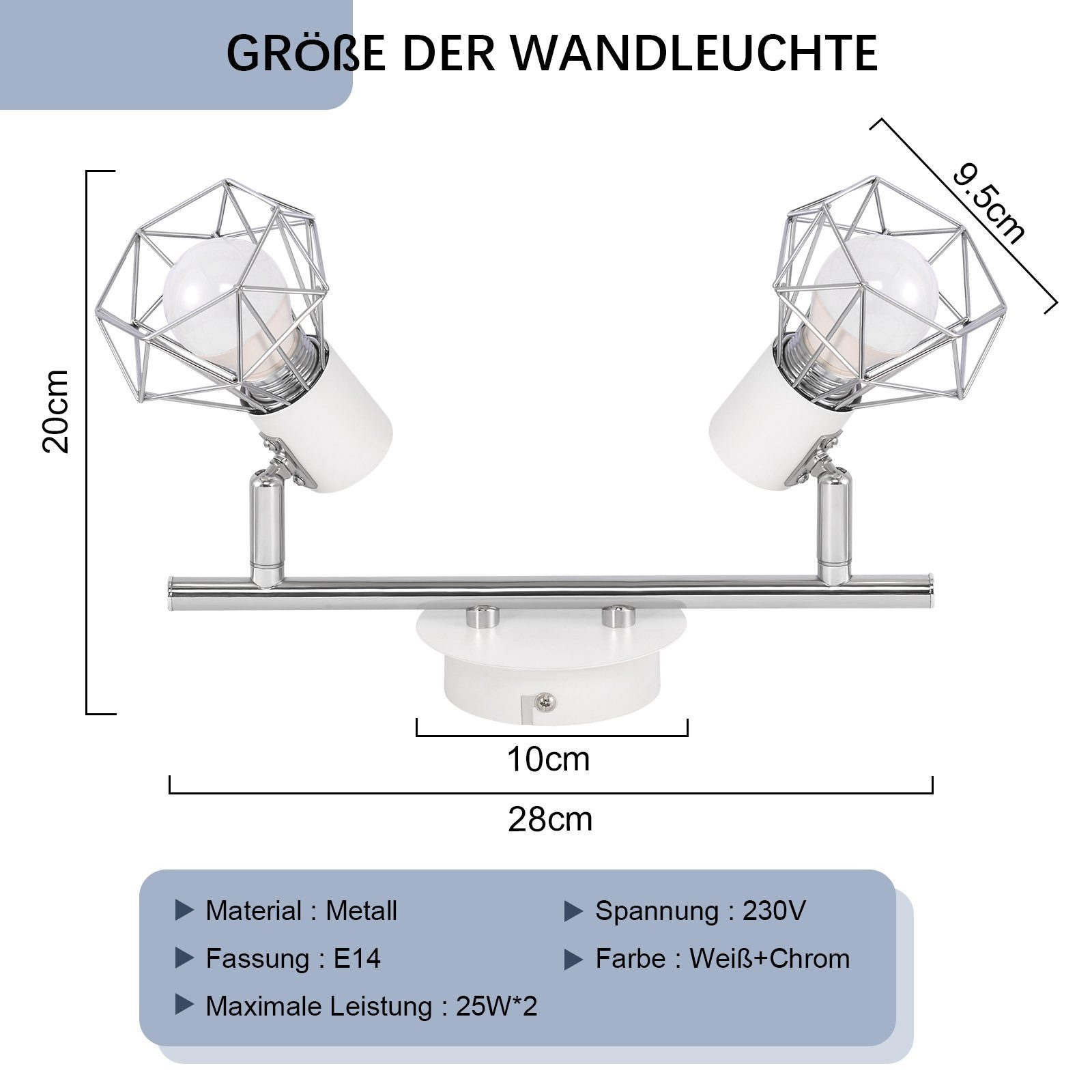 E14 Deckenstrahler fest LED Schwenkbar, Schwenkbar - Deckenleuchte Flammig Weiß Innen integriert, Industrial Weiß 350°, ZMH 2