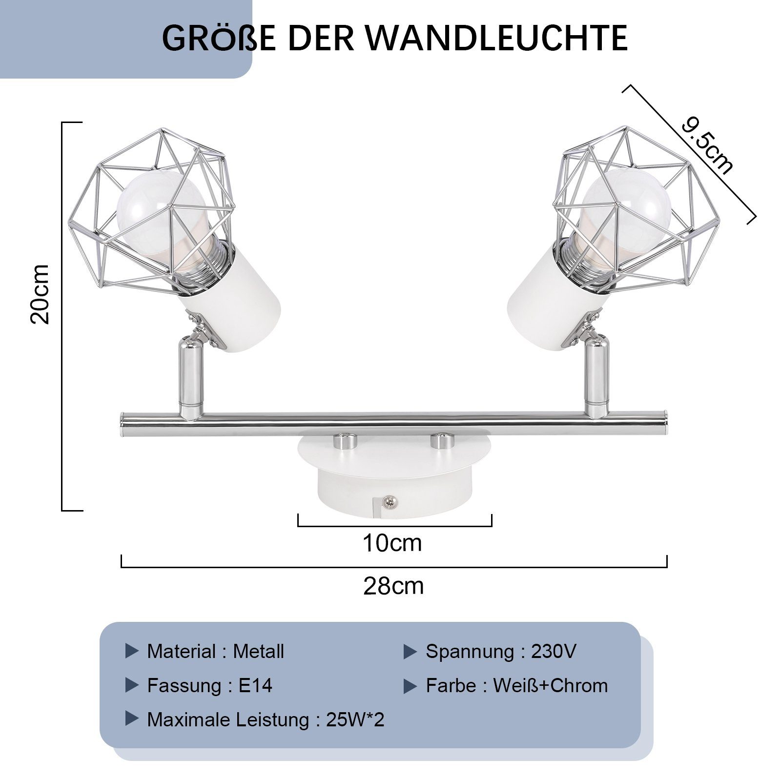 Schwenkbar, Deckenleuchte Weiß Industrial fest integriert, E14 Innen Weiß Deckenstrahler ZMH Flammig - Schwenkbar 350°, LED 2