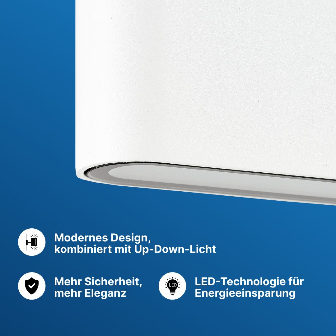 Brilliant Außen-Wandleuchte Welbie, Warmweiß, Welbie LED-Außenwandleuchte – Weiß, IP54, 7W, Up-/Downlight 3000K