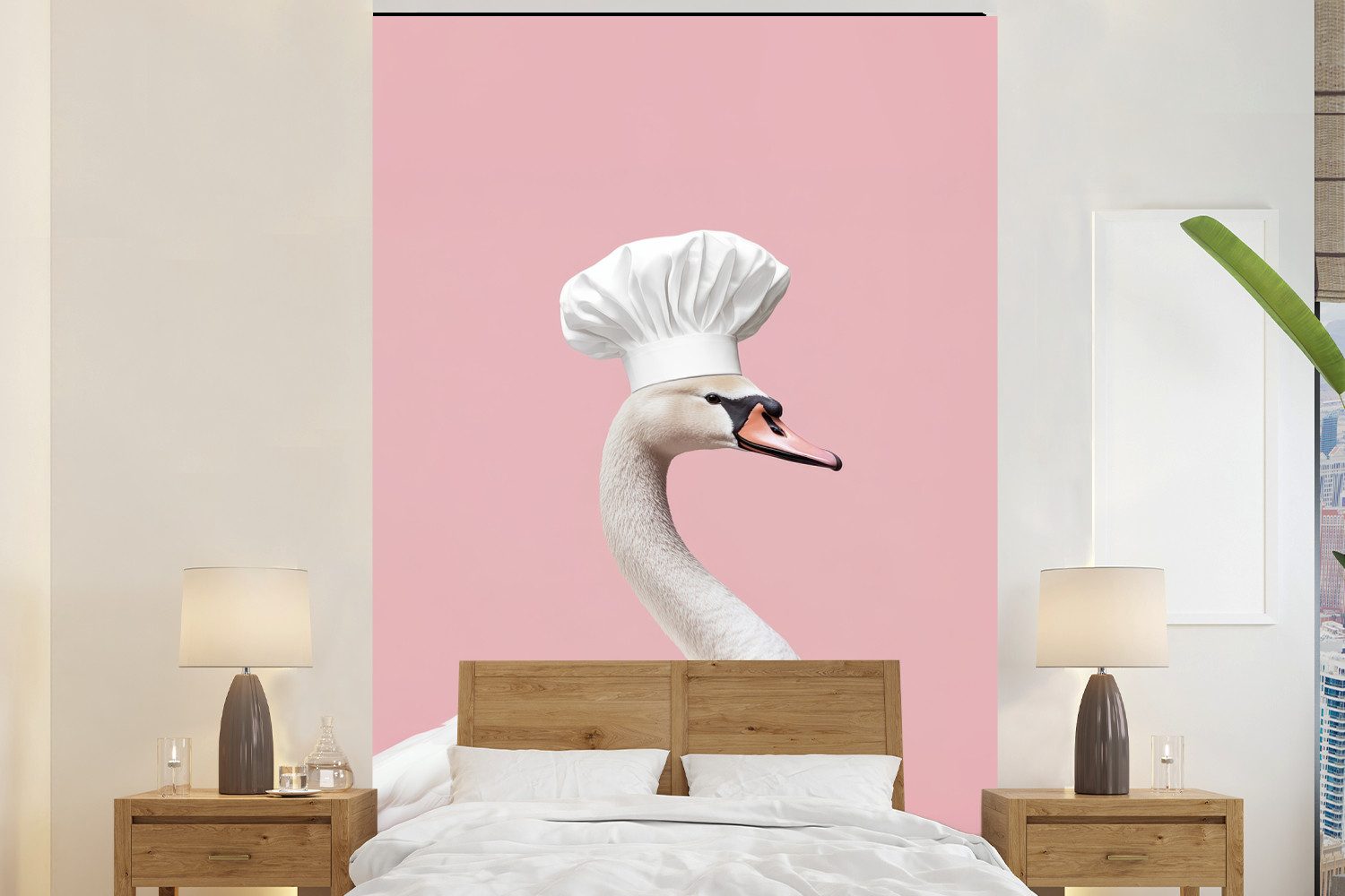 MuchoWow Fototapete Schwan - Kochmütze - Schön - Klassisch, Matt, bedruckt, Montagefertig Vinyl Tapete, Wandtapete, 195x300 cm