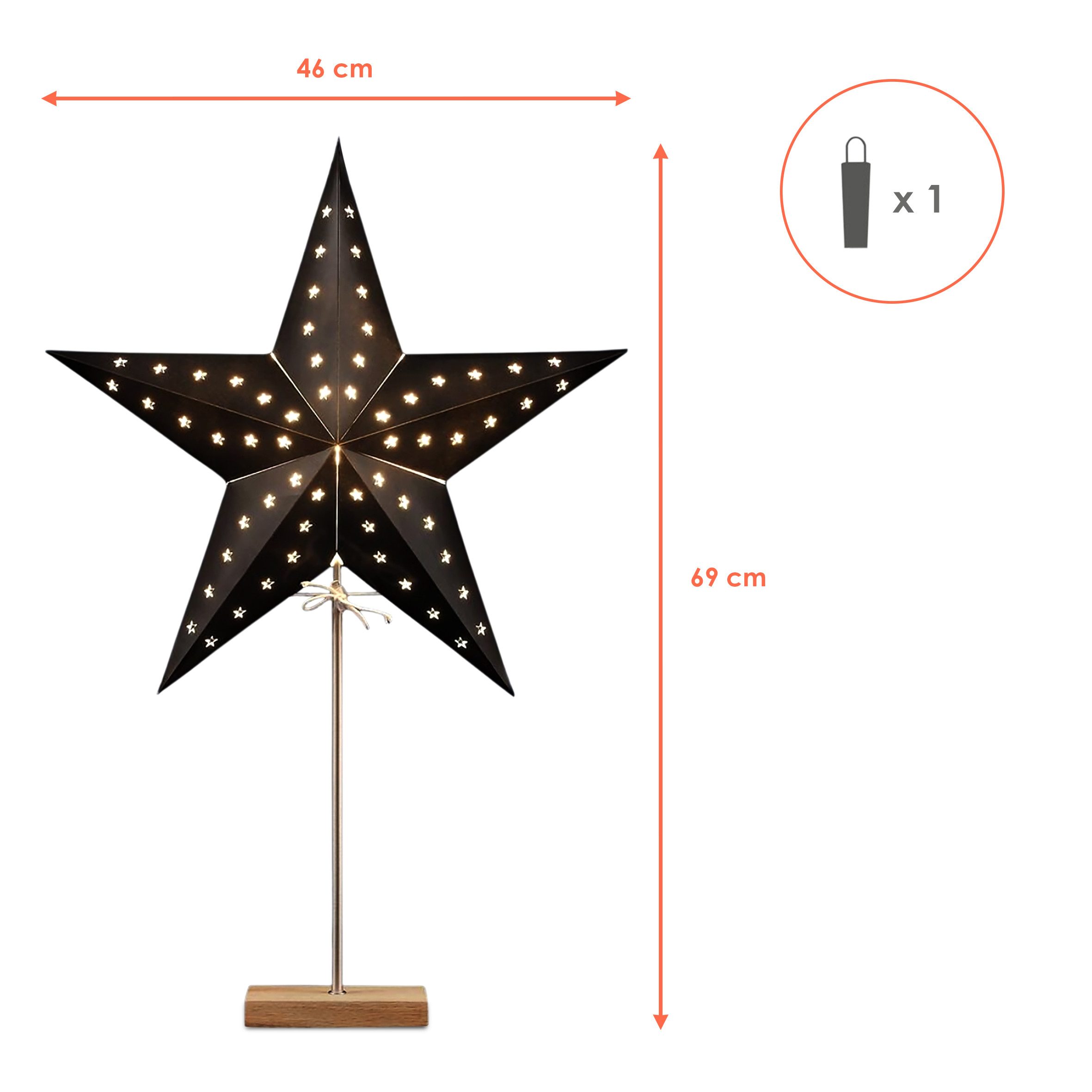 Spetebo Papierstern Lampe schwarz für E14 Glühbirnen, Weihnachtstern Tischlampe auf Fuß