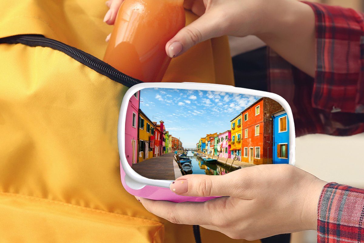 Italien - Brotbox Kinder, Erwachsene, Snackbox, Lunchbox Farben, - Häuser Kunststoff Kunststoff, (2-tlg), Brotdose MuchoWow Mädchen, für rosa