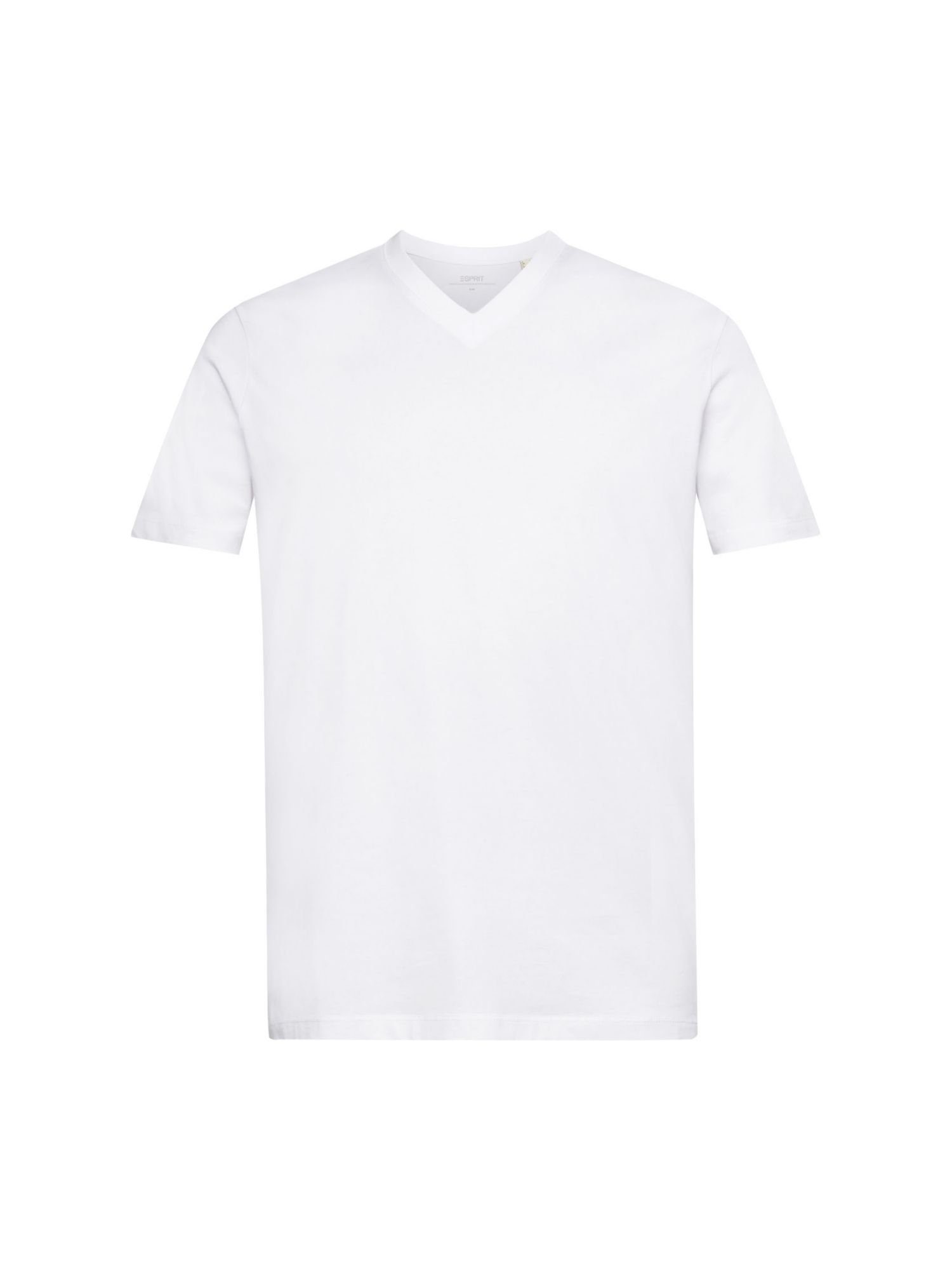 Esprit T-Shirt T-Shirt aus Baumwolle mit V-Ausschnitt, Slim Fit (1-tlg) WHITE