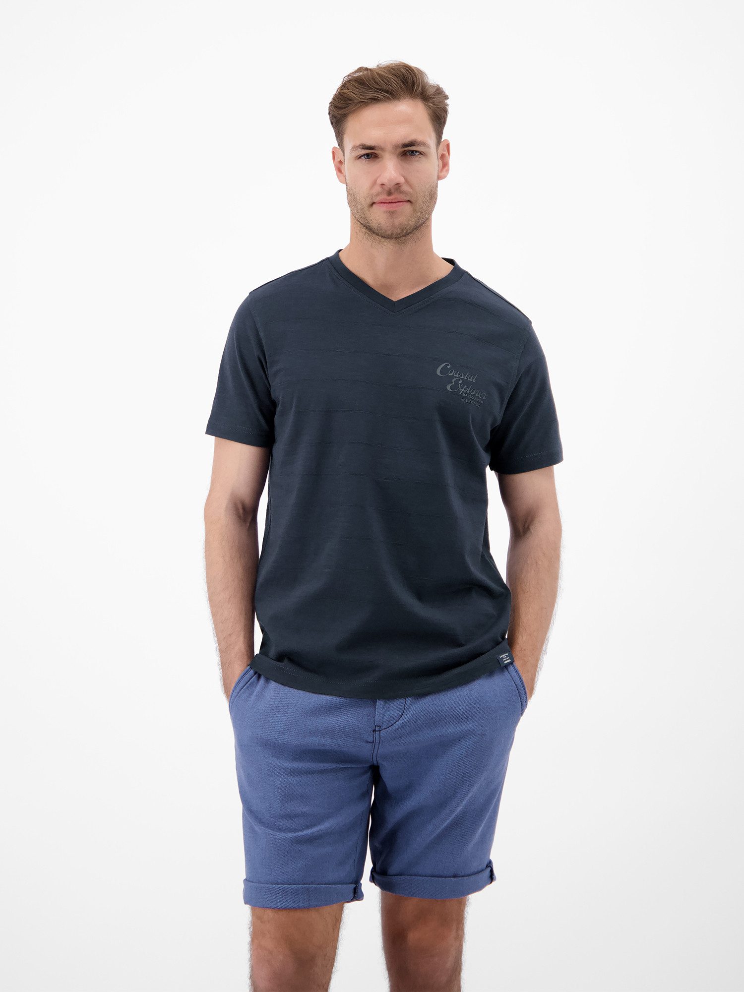 LERROS T-Shirt T-Shirt mit V-Neck in Strickqualität