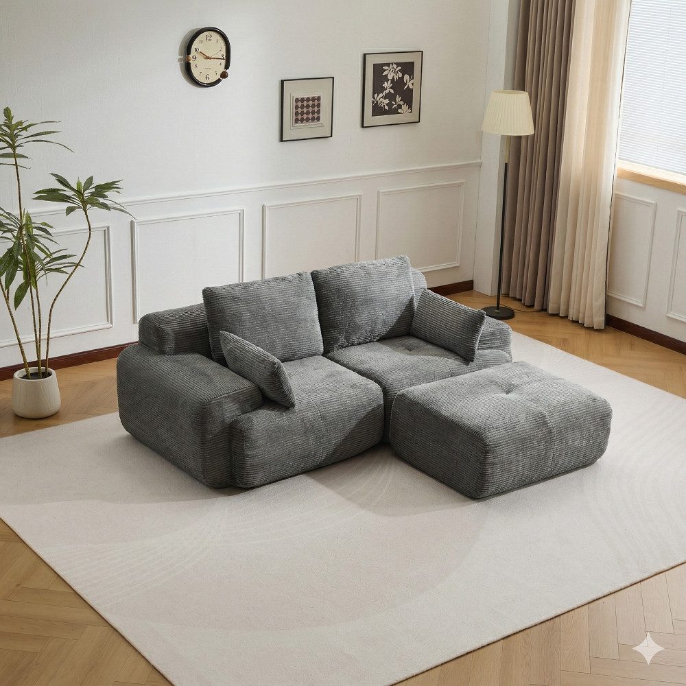 Vankel Sofa 2-Sitzer Sofa ohne Montage, Cordstoff, ergonomisch & platzsparend, Modulares Sofa mit 32D Polsterung für Wohnzimmer & kleine Räume