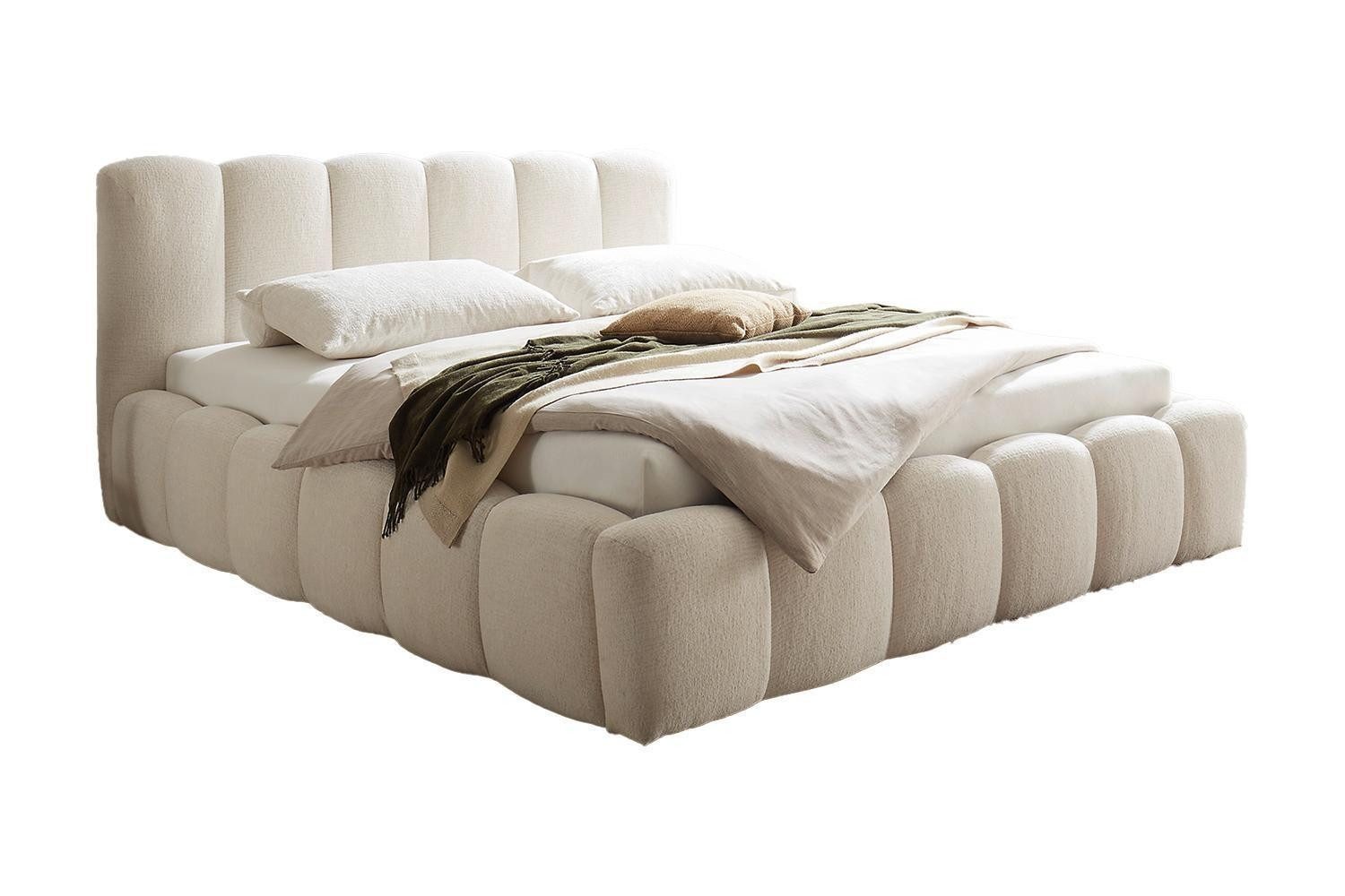 Bettgestell AVESTA, 180 x 200 cm, Beige, Webstoff, Bettkasten, Polsterkopfteil, B 207 x H 96 x T 221 cm