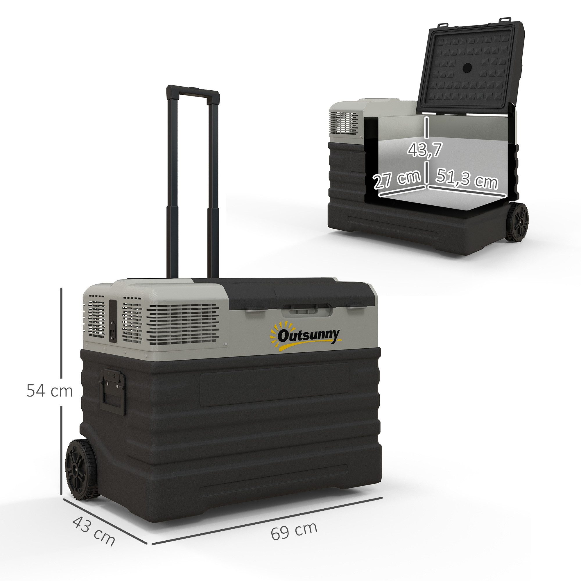 Outsunny Kühlbox 56L, 12/24V DC &100-240V AC Kühlbox Auto bis -20° C, Schwarz, 56 l, für Auto, Schwarz