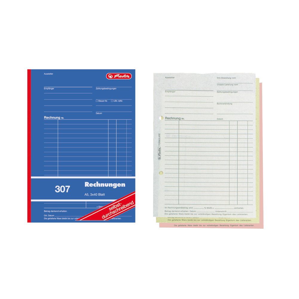 Geschäftspapier Herlitz Rechnungsbuch 307 / A5 / 3x 40 Blatt / selbstdurchschreibend