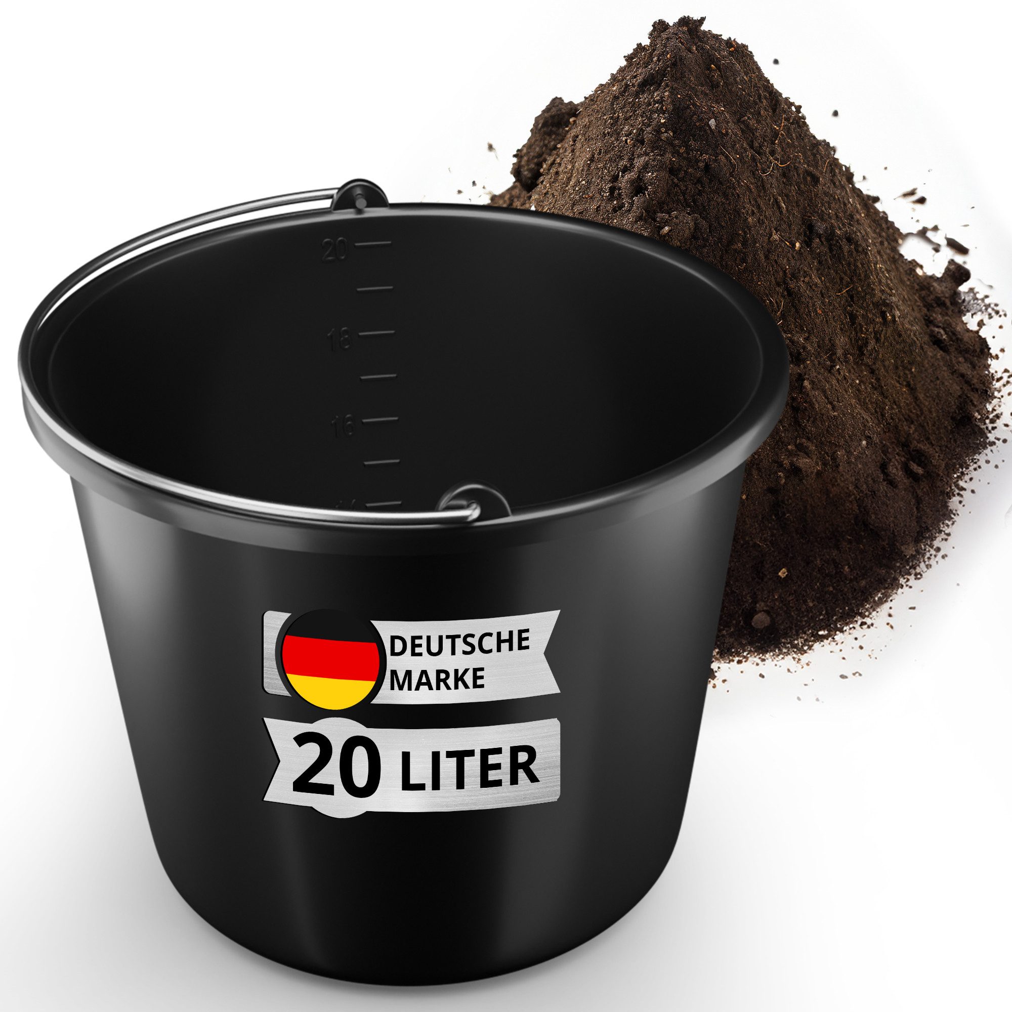 Oramics Baueimer 20L Відра Edelstahl Henken stabiler Kübel Zement Mörtel Wassereimer, (Wassereimer, Mörteleimer mit Skala für Haushalt, Garten, Baustellen, 1-tlg., Kunststoffeimer für Zement, Mörtel; Kleistereimer für Tapezieren), stabiler robuster langlebiger Kunststoff-Eimer mit integrierter Skala