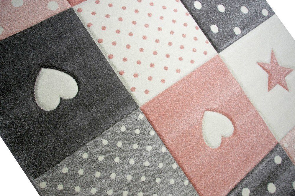 Carpetia Kinderteppich Kinderteppich Spielteppich Mädchen mit Herz Stern rosa creme grau, rechteckig