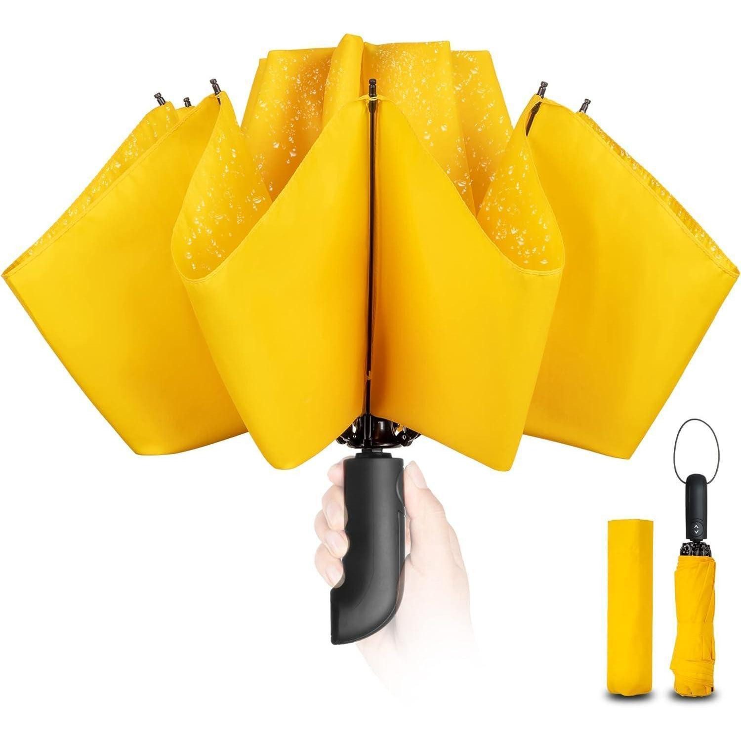 LuxusKollektion Taschenregenschirm Kompakter Faltregenschirm windsicher Automatik schwarz 105cm Kit