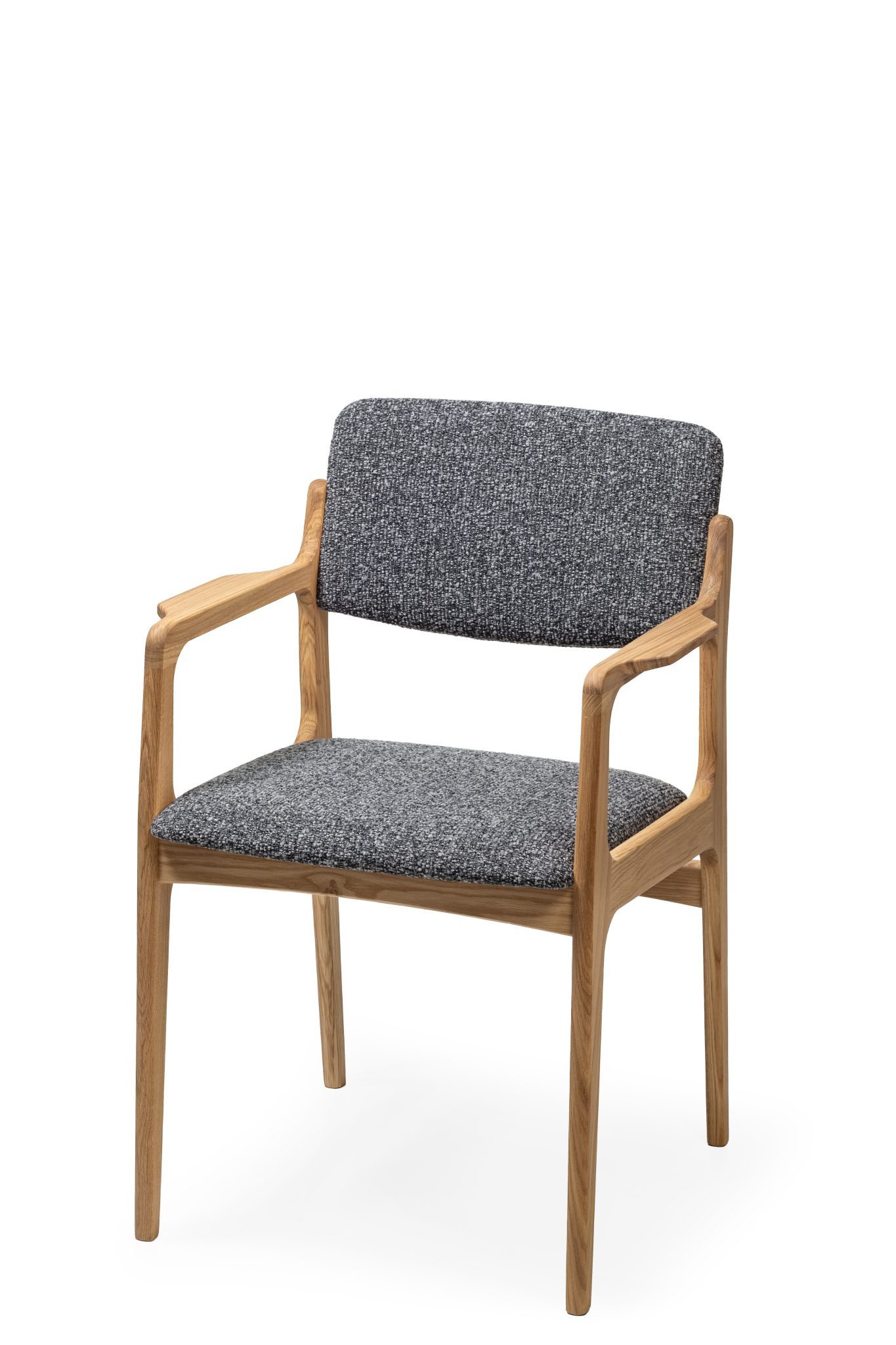 Woodek Design Esszimmerstuhl OSLO mit Armlehnen, gepolsterter Rückenlehne und Sitzfläche (Stoff Monet Anthracite (dunkel), 1 St), hergestellt aus massivem Eichenholz