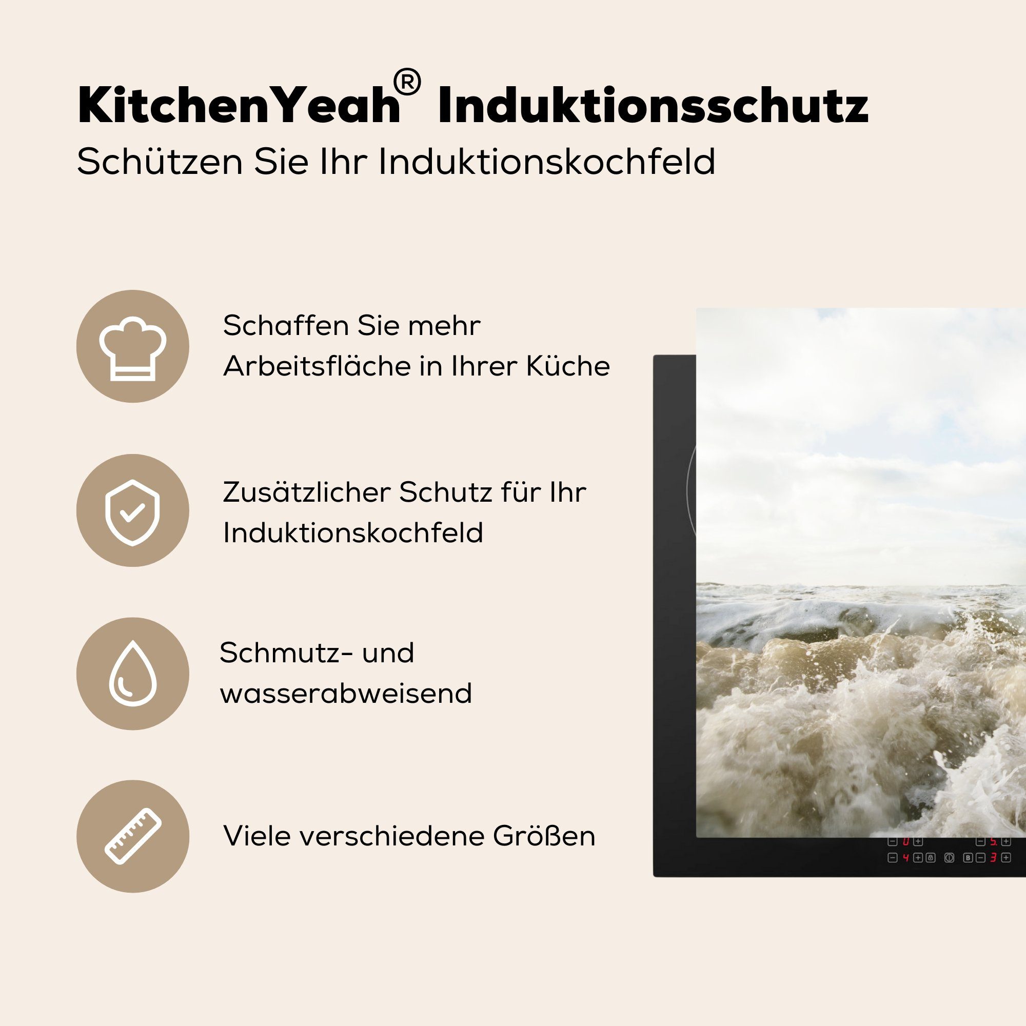 küche, MuchoWow Herdblende-/Abdeckplatte (1 wildem die Kite-Surfer Vinyl, 81x52 cm, Schutz tlg), Ceranfeldabdeckung auf für Induktionskochfeld Wasser,
