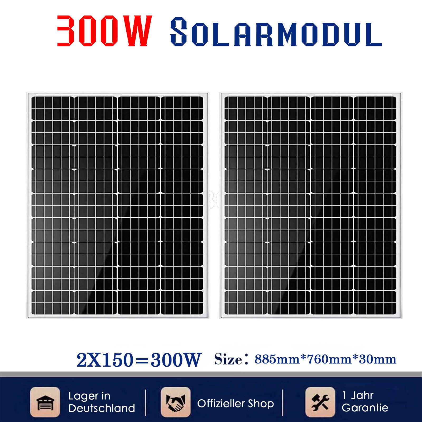 GLIESE Solarmodul 150W 300W 600W 900W Solarpanel 12V Wohnmobil Camping Pumpen, Monokristallin, (2-St., Солнечные панели), Kaskadierbar in Strings parallel/seriell