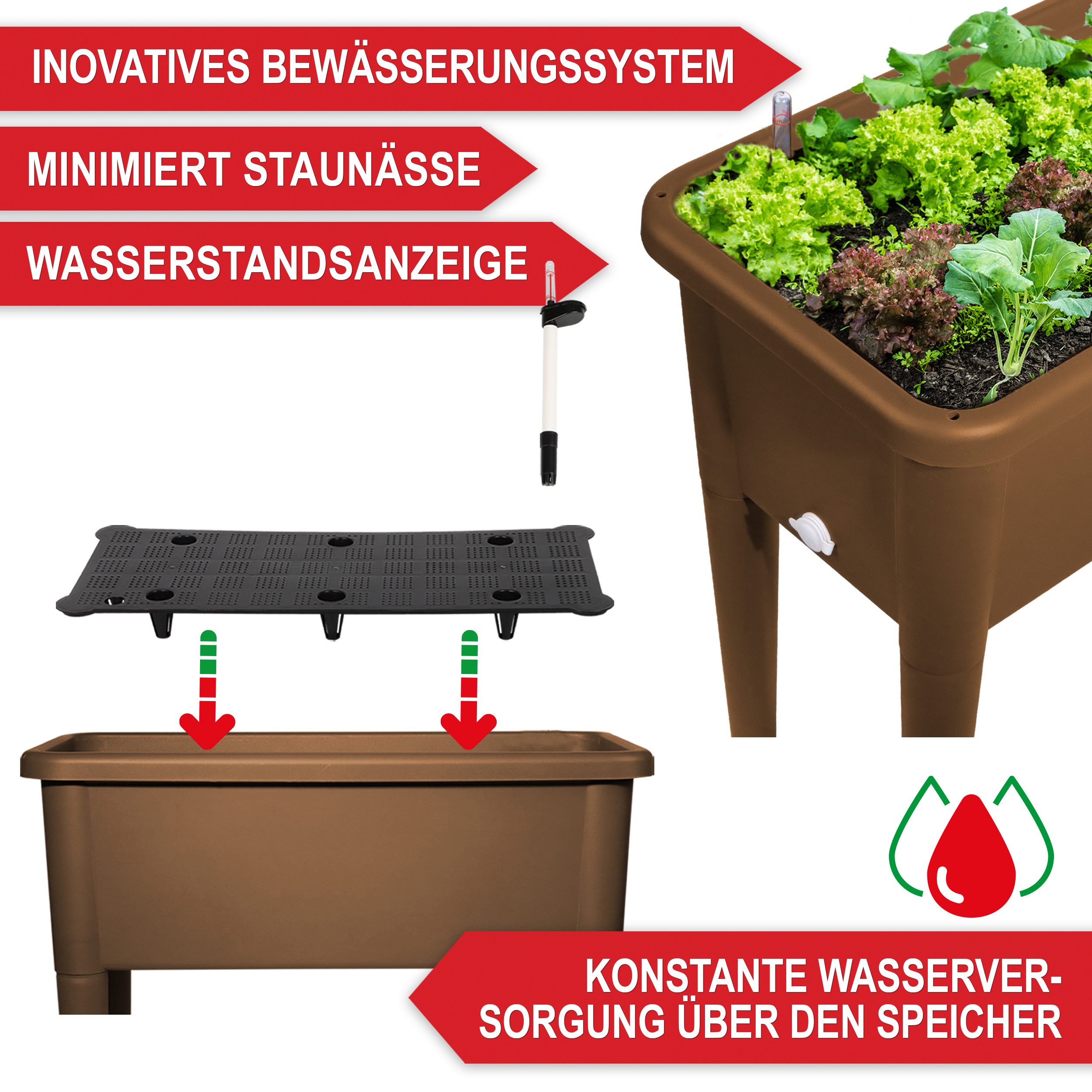 Onbest Hochbeet Kunststoff mit Deckel 76x66,5x37cm, wetterfest, inklusive Gartenwerkzeug Set