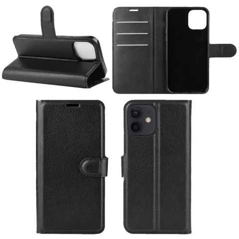 Wigento Handyhülle Für Apple iPhone 12 Mini 5.4 Zoll Handy Tasche Wallet Premium Schwarz Schutz Hülle Case Cover Etuis Neu Zubehör