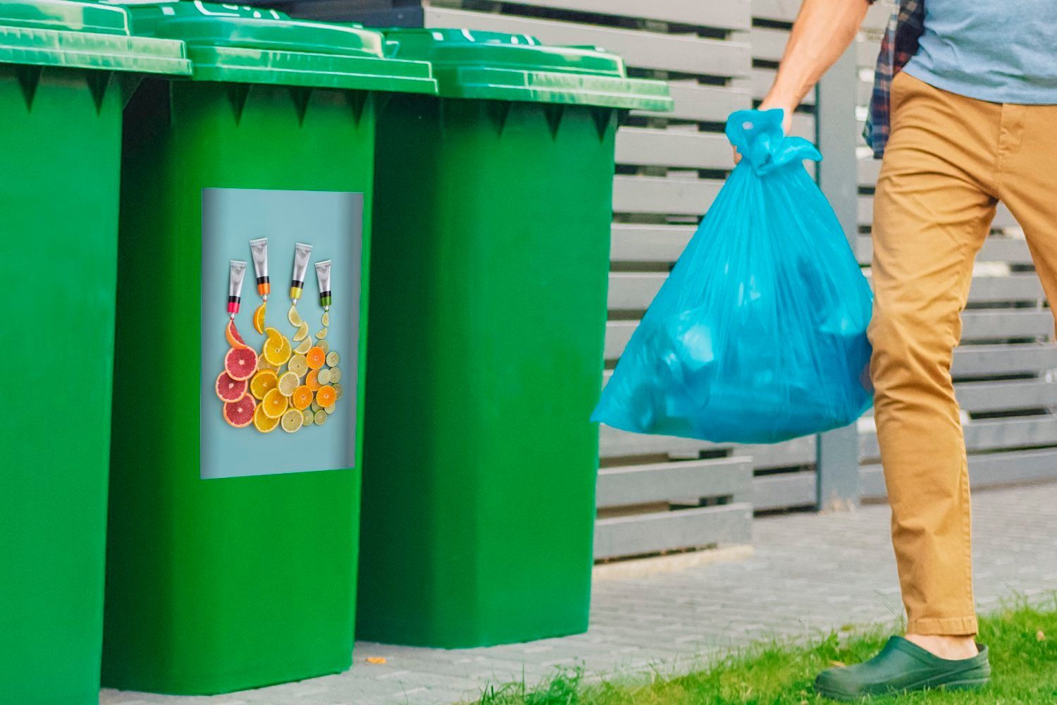 Mülltonne, (1 Abfalbehälter Obst MuchoWow Container, Farben Farbe Sticker, - Wandsticker St), Mülleimer-aufkleber, -