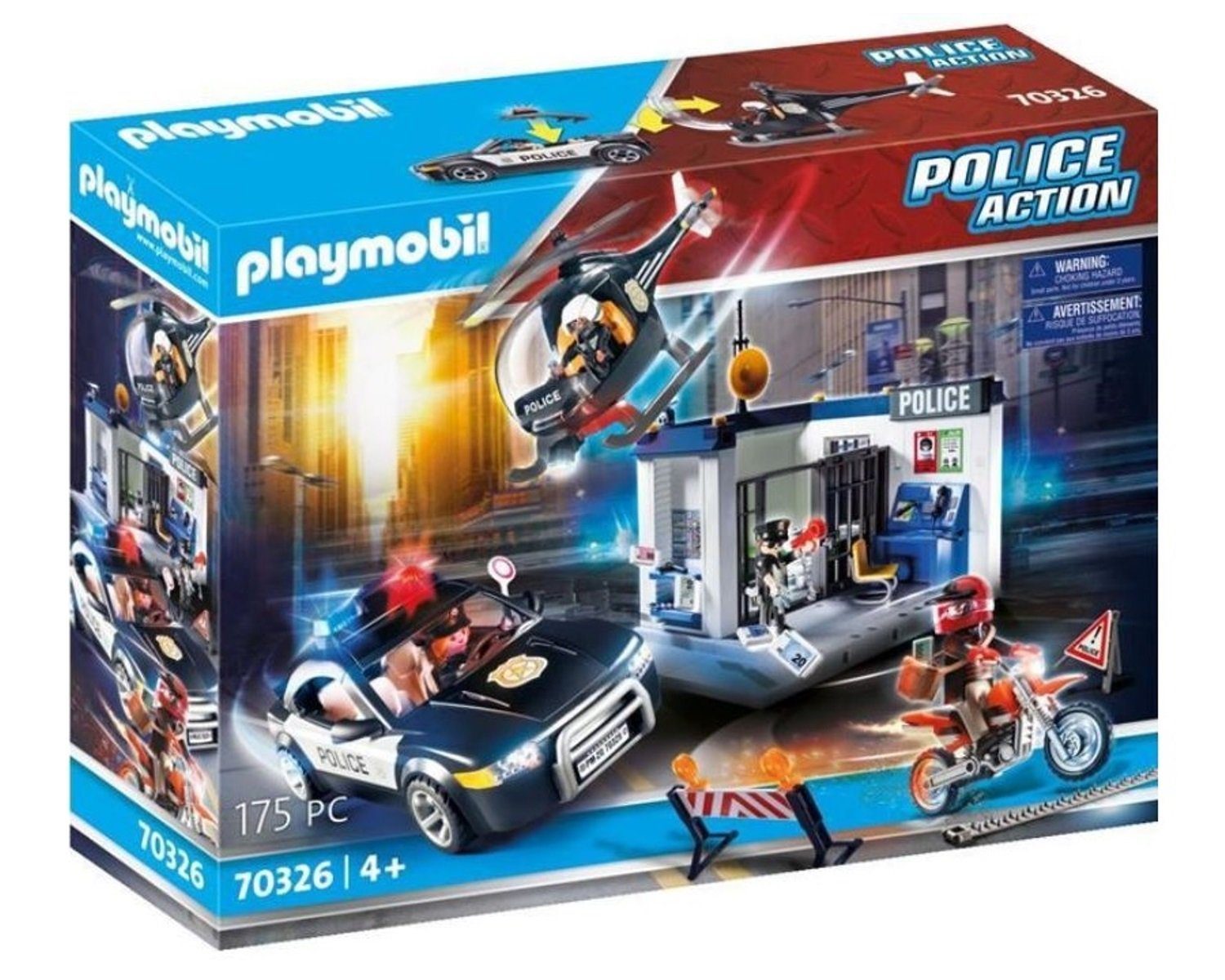Playmobil® Spielwelt City Action 70326 Große Polizeistation,  Gefängnisausbruch des Ganoven, mit Polizeihubschrauber, Polizeiauto mit  Lichtanlage, mit 4 Figuren