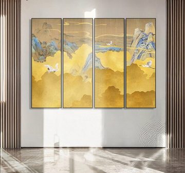 TPFLiving Kunstdruck (OHNE RAHMEN) Poster - Leinwand - Wandbild, Abstrakte Berge - (Mehrere Motive in verschiedenen Größen - auch als 5-er Set), Farben: Gold, Gelb und Grau - Größe: 30x120cm
