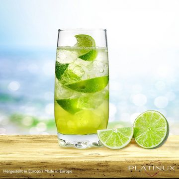 PLATINUX Glas Trinkgläser mit geformten Boden, Glas, Set 6 Teilig 350ml Wassergläser Saftgläser Frühstücksglas