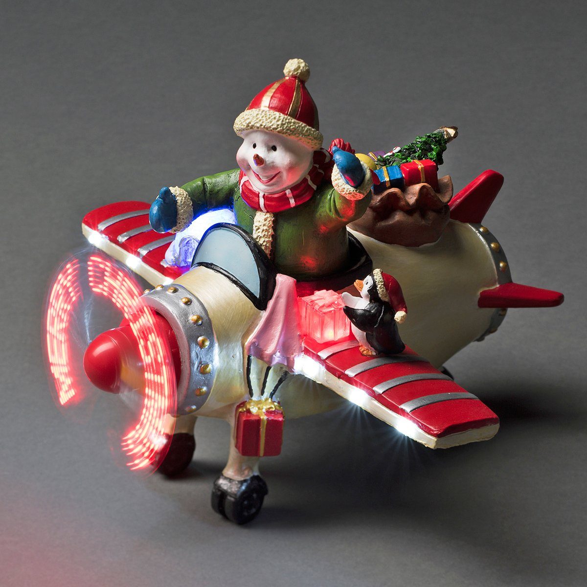 KONSTSMIDE Weihnachtsfigur (1 St), Szenerie Schneemann im mit LED Animation Flugzeug