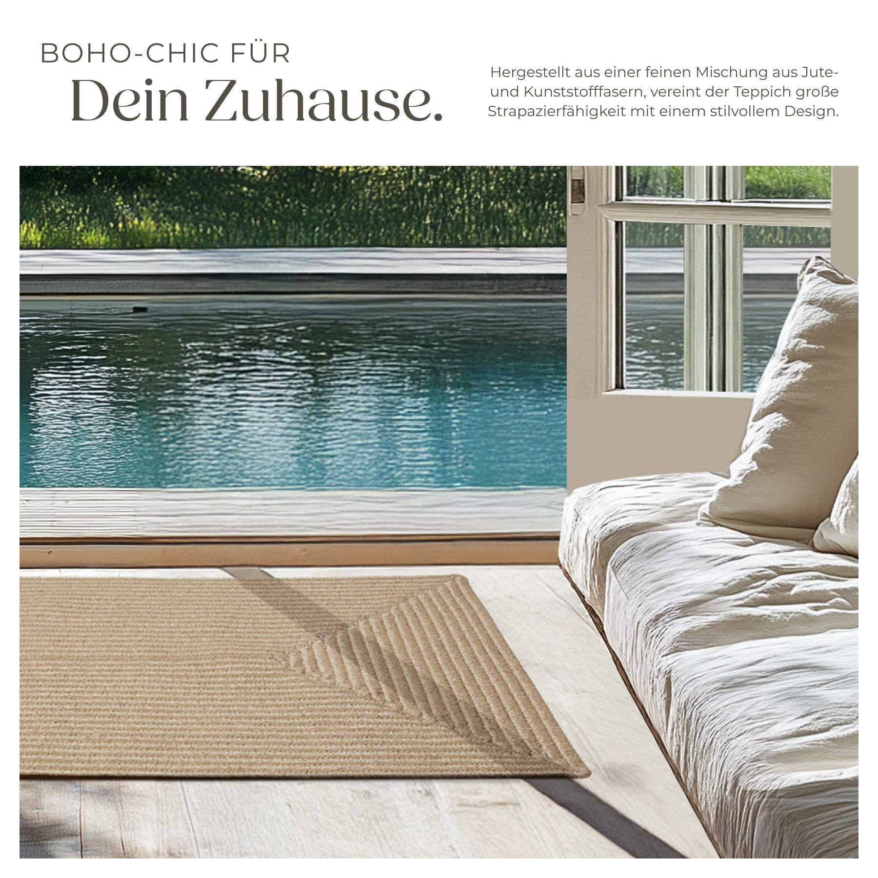 tectake Teppich Geflochtener Teppich, Rechteck, Höhe: 0.5 mm, verschiedene Größen